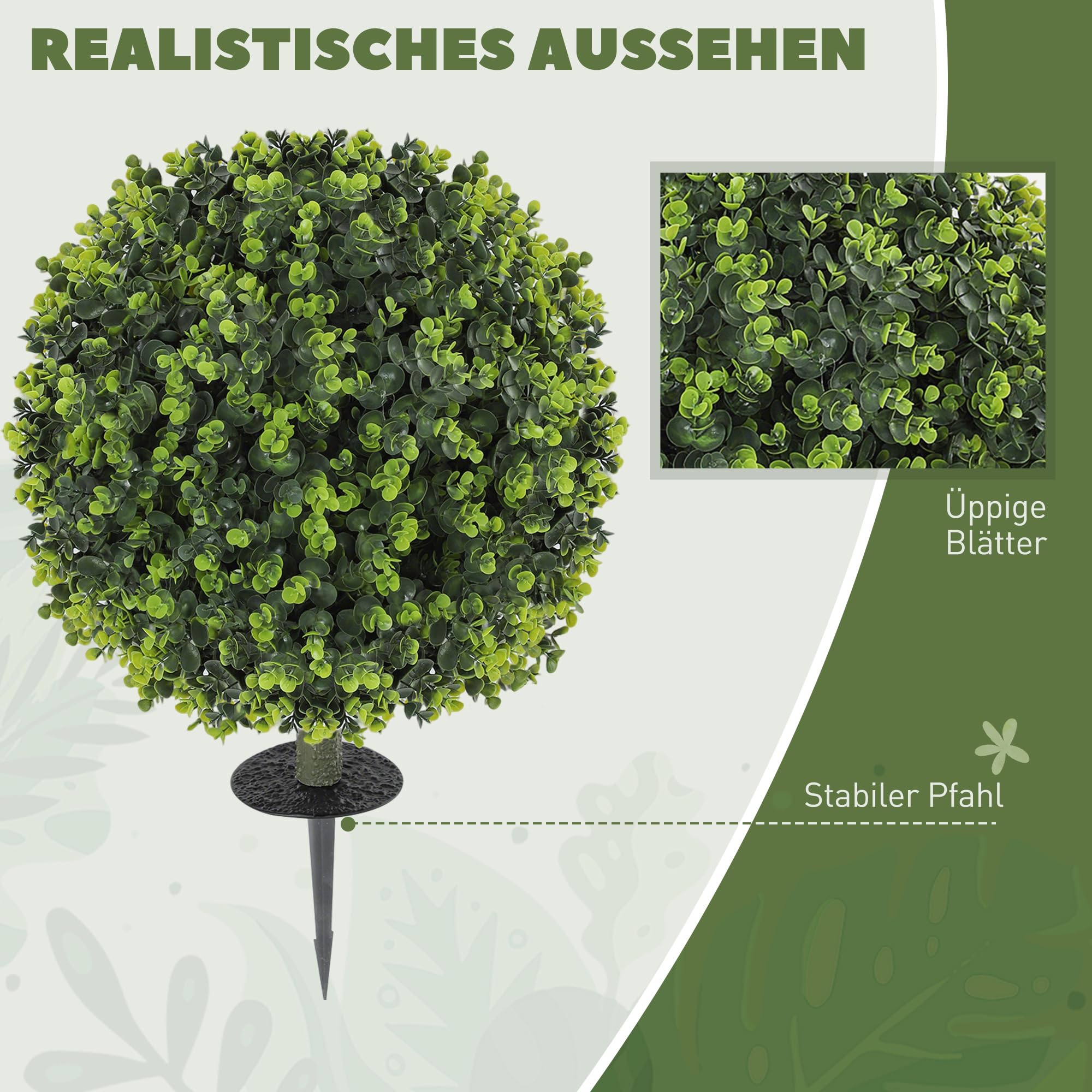 2er-Set Künstliche Pflanzen 60cm Mit Erdspieß | UV-beständige Kunstpflanzen Für Garten & Balkon