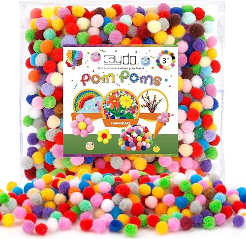 Caydo 500 pompones de 0.39 pulgadas, 20 colores, mini pompones, manualidades para niños, decoración creativa
