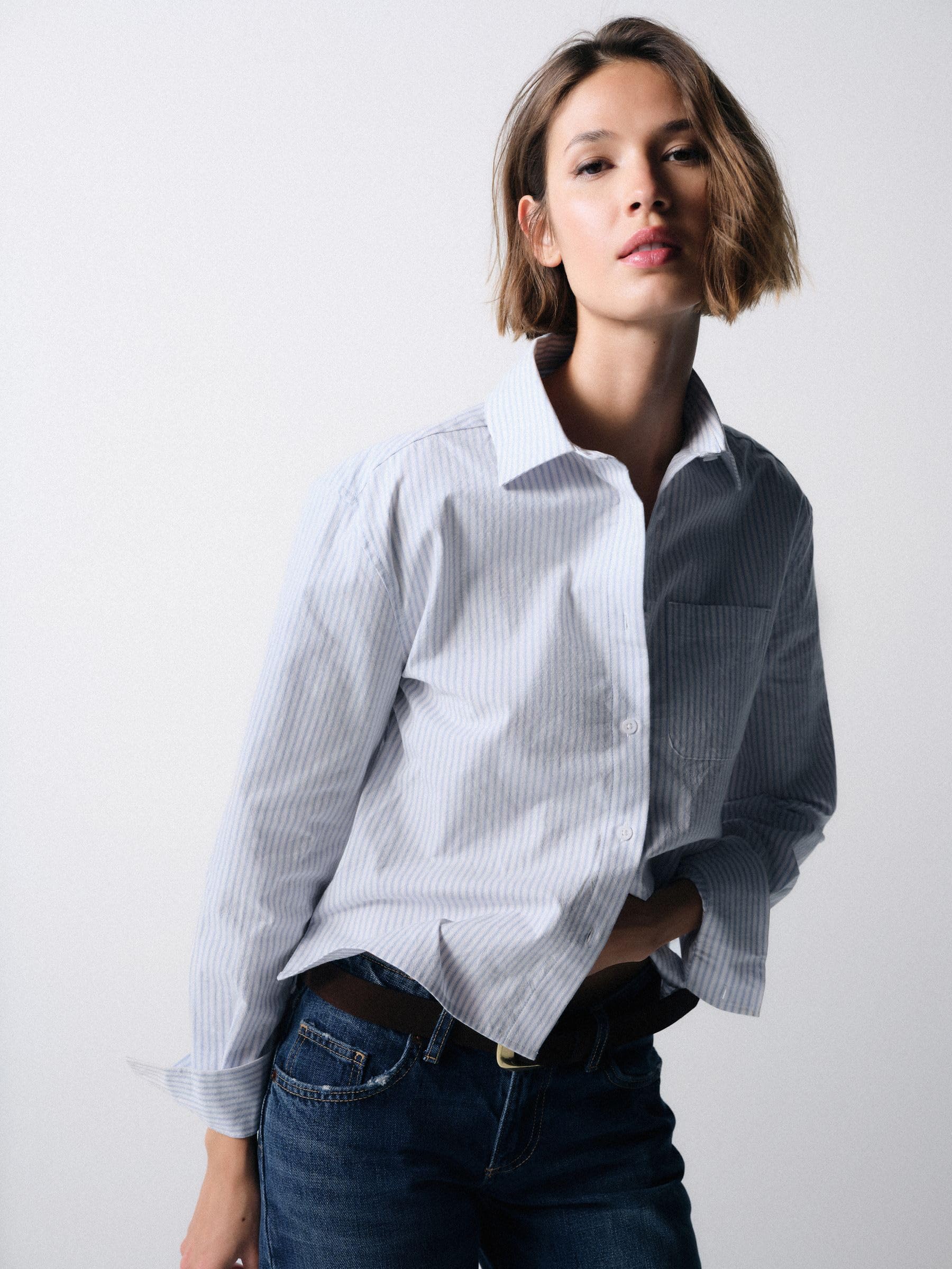 THE SET Donne Confezione da 2 Camicie Corte a Maniche Lunghe | Adulto, Standard