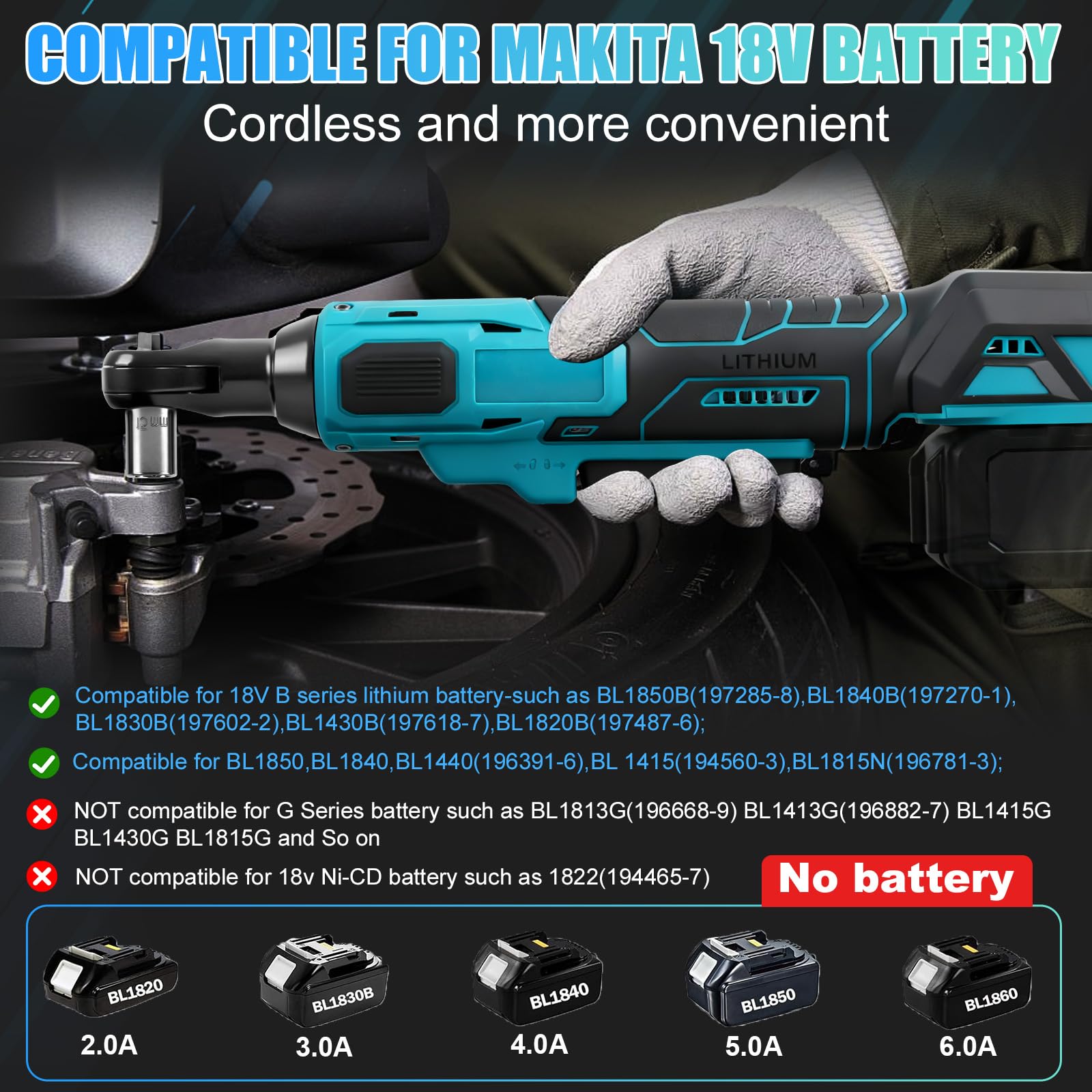 Chiave a cricchetto 3/8" a batteria per Makita 18V (senza batteria)