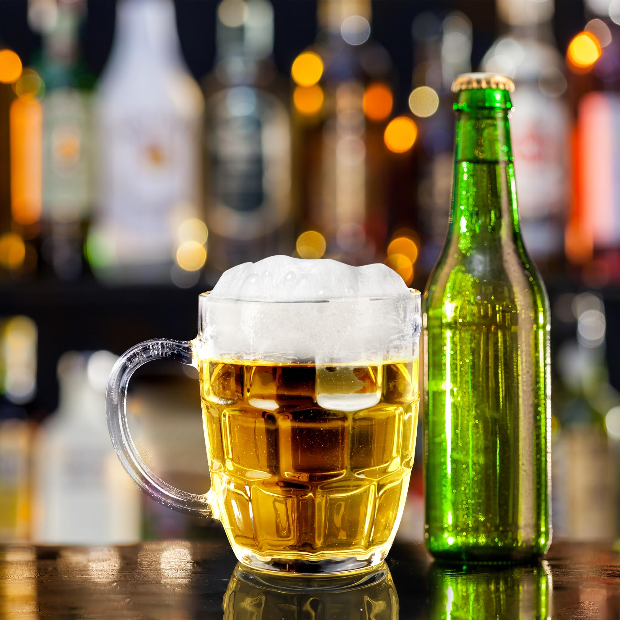Lot de 6 tasses à bière en verre de 500 ml avec poignée | Tasse à bière pour congélateur, verres transparents pour bières, jus, boissons, thé, bar, maison