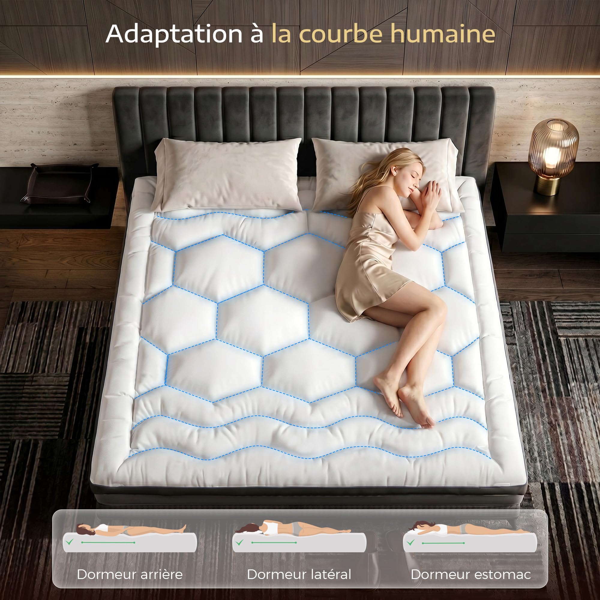 Surmatelas 140x190 cm, 1200 g/m³ Microfibres Remplissage, 20-55cm 360° Poche Profonde Antidérapant, 8 cm d'épaisseur Surmatelas, Respirante, adaptée aux Matelas à Ressorts fermes, canapés-Lits