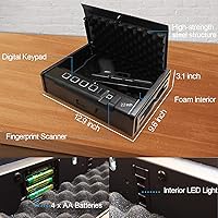 Vista 3 de Biometric Gun Safe for Pistols Quick-Access Handgun Safe 2 Guns with Fingerprint Lock and Backlit Digital Pistol Safe for Home Nightstand Bedside Car