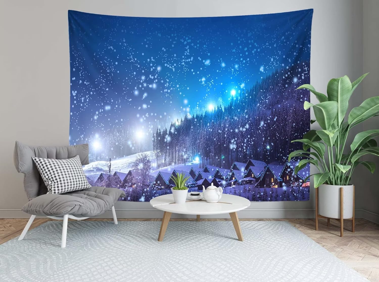 Loccor Winter Tapestry Photo Backdrop Winter Landscape with Snowy Forest Scene New Year Christmas Tapestry Wall Hanging for Bedroom Living Room College Dorm Photography Photo Booth Home Decorations