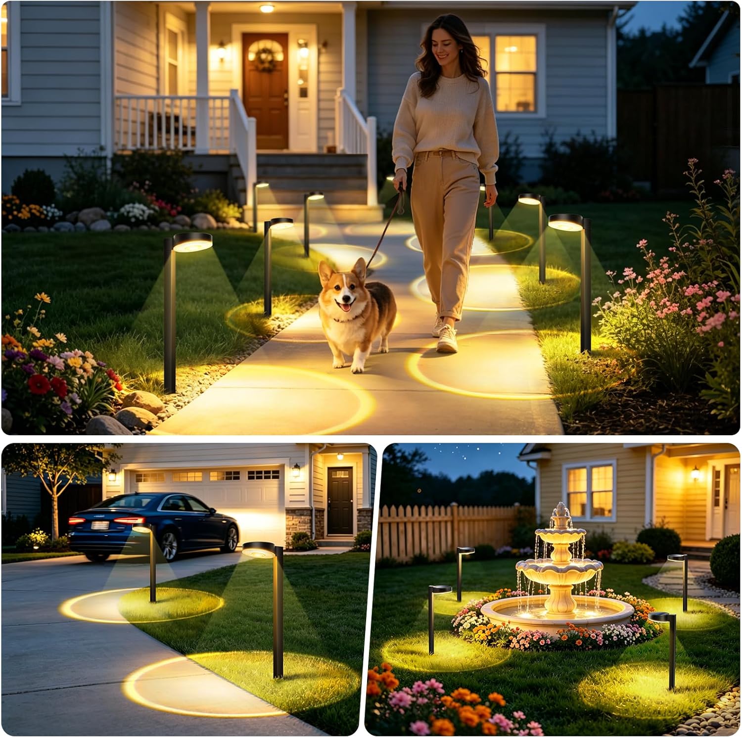 APONUO Solar Pathway Lights Outdoor, 3 Color Temperatures Selectable CCT, Focused Ground Spot Lens, Brighter Up to 12 Hrs IP65 Waterproof Path Lights for Walkway Driveway Yard Garden, Black, 12 Pack