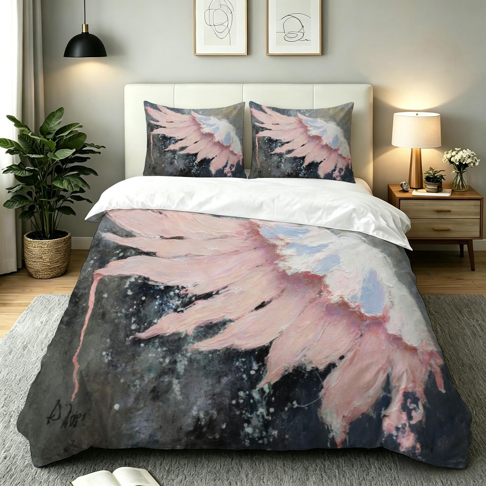 Housse de couette 160x200 Ailes Roses en microfibre premium avec finitions soignées AW8583