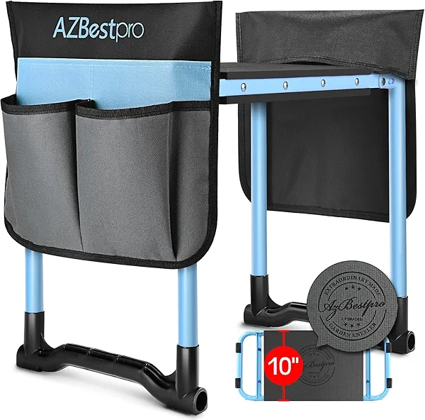 AZBESTPRO Garden Kneeler and Seat, Upgraded Foldable Heavy Duty Gardening Stool - Widened to 10" Stable Wear-Resistant Prevent Knee and Back Pain, Bench High-End 2 Large Tool Bags Gift for Men Women