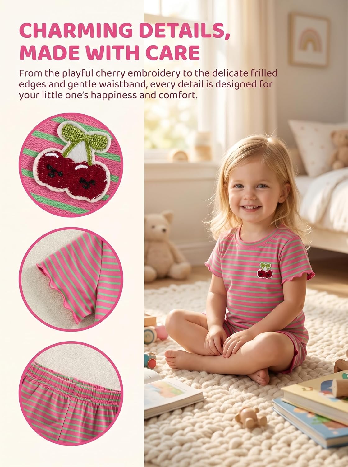 Toddler Baby Girl Summer Clothes Striped Lettuce Trim Short Sleeve T-Shirt & Shorts Girls Summer Outfits for 6M-4Y