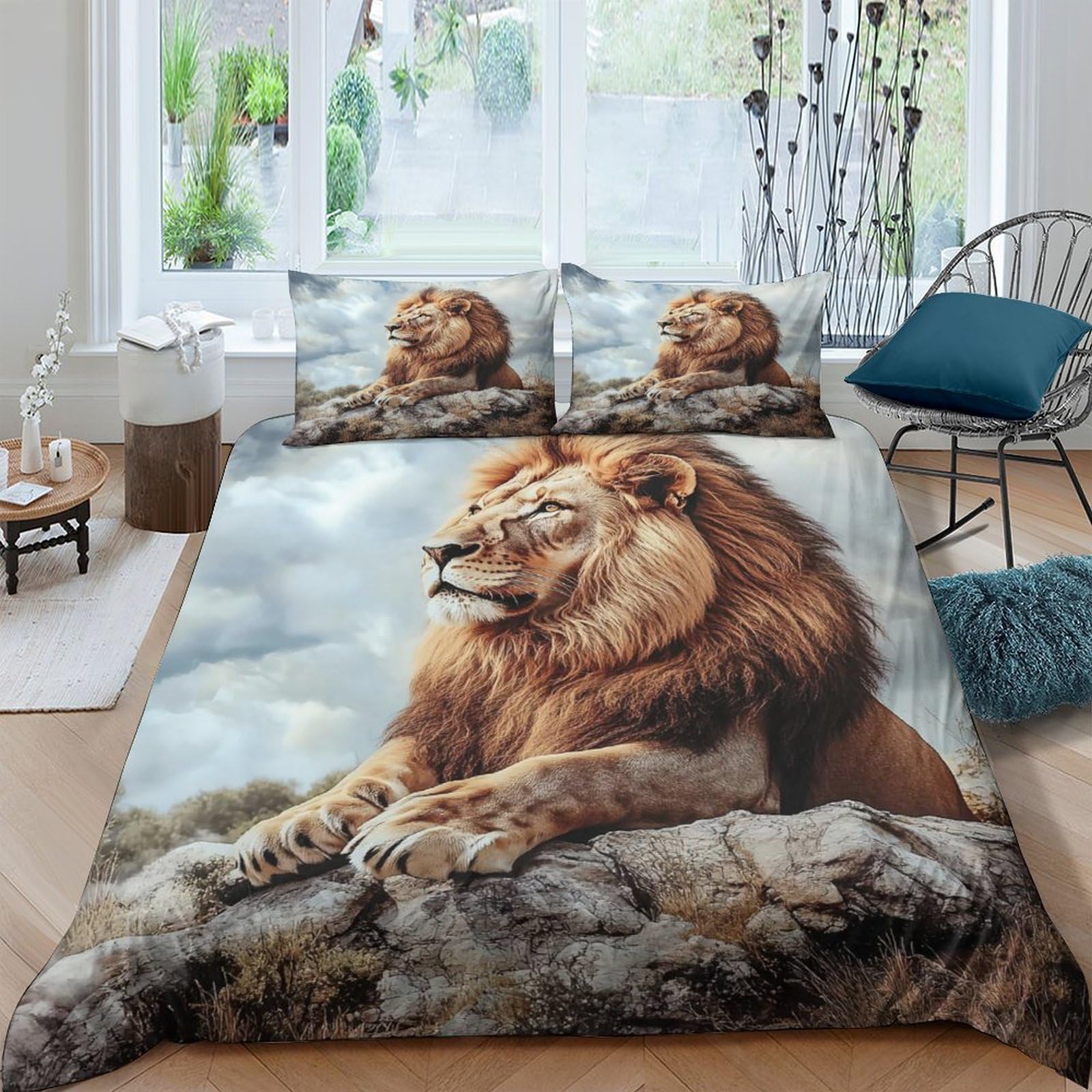 Ctjqhvkz Style-2 3D Printed Lion King Fitted Sheet Microfiber Soft Breathable Savanna Mattress Cover For Bedroom Dorm Decor Single（135X200cm）