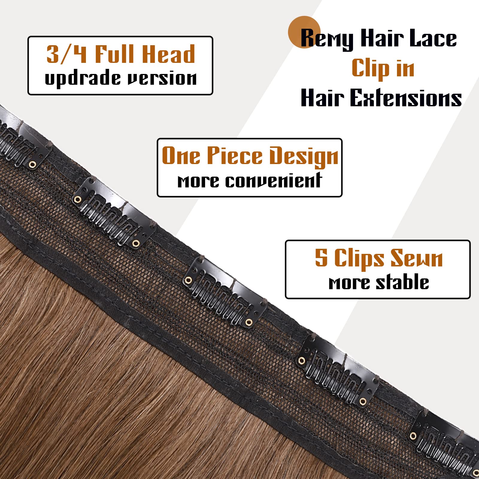 Amazon.com : Benehair Light Brown Human Hair Clip in  display picture 1