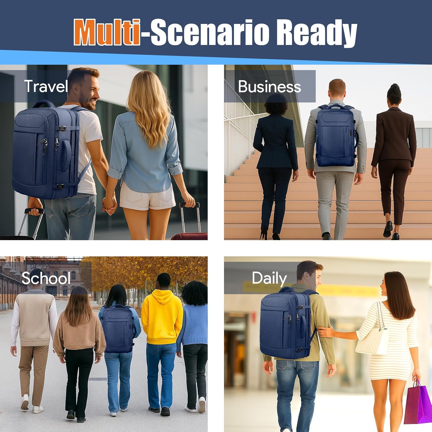 Expandable Carry On Backpack 40L-50L, Large Travel Weekender Bag with Waterproof Wet Pocket, Anti-Theft TSA 18 Inch Laptop Rucksack for Men Women Flight Approved Business, Blue - Image 9