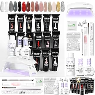 SAVILAND Poly Extension Gel Nail Kit:15 Colors Poly Nail Gel Natural Clear White Glitter Black Long Lasting with U V Light Slip Solution for Starter DIY Nail Art at Home Gifts for Ladies & Girls