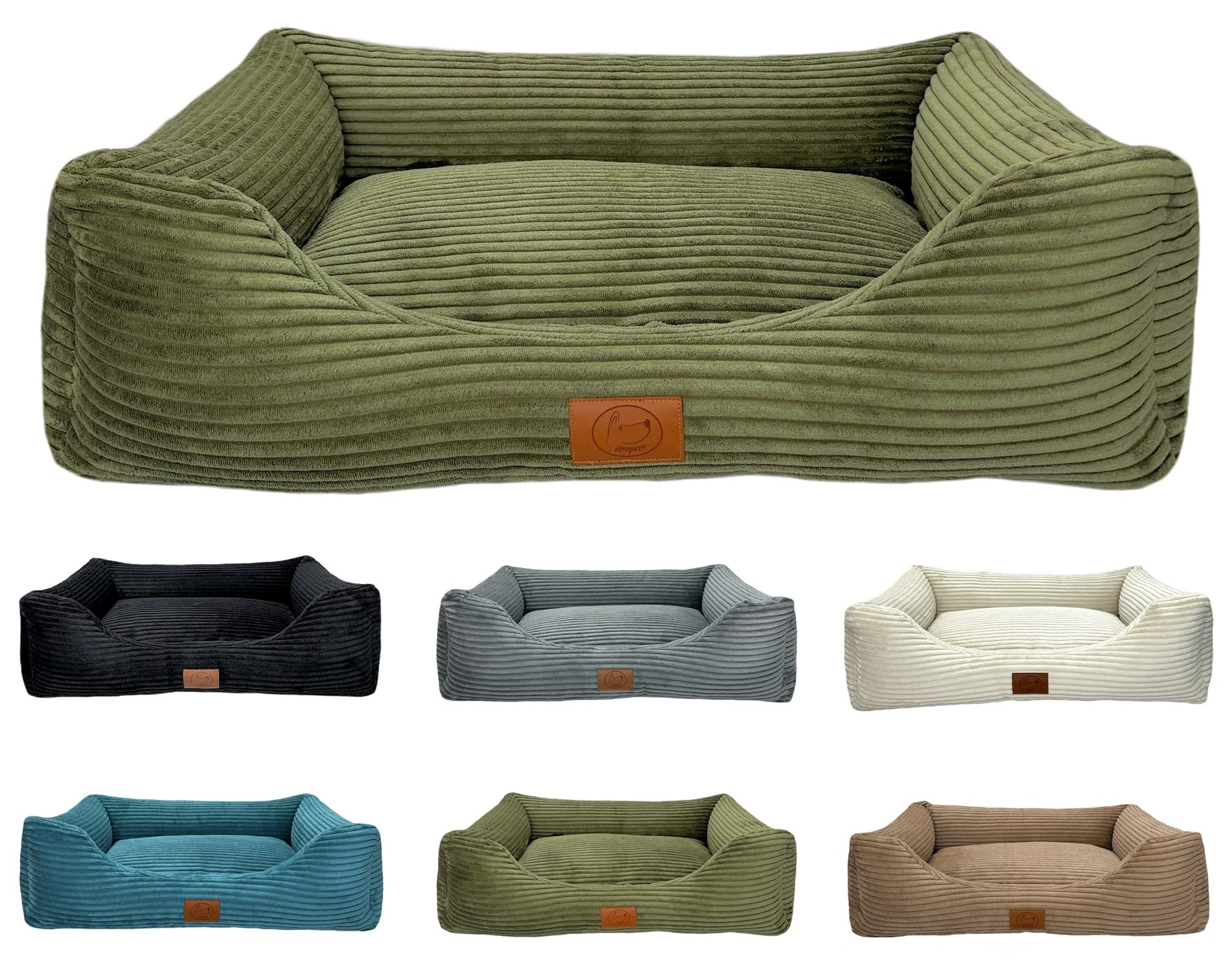 elropet Hundebett orthopädisch aus Kuschel Cord XS/S/M/L/XL kleine Hunde große Hunde Hundekorb (Olivegrün, XS (65x50x18cm))