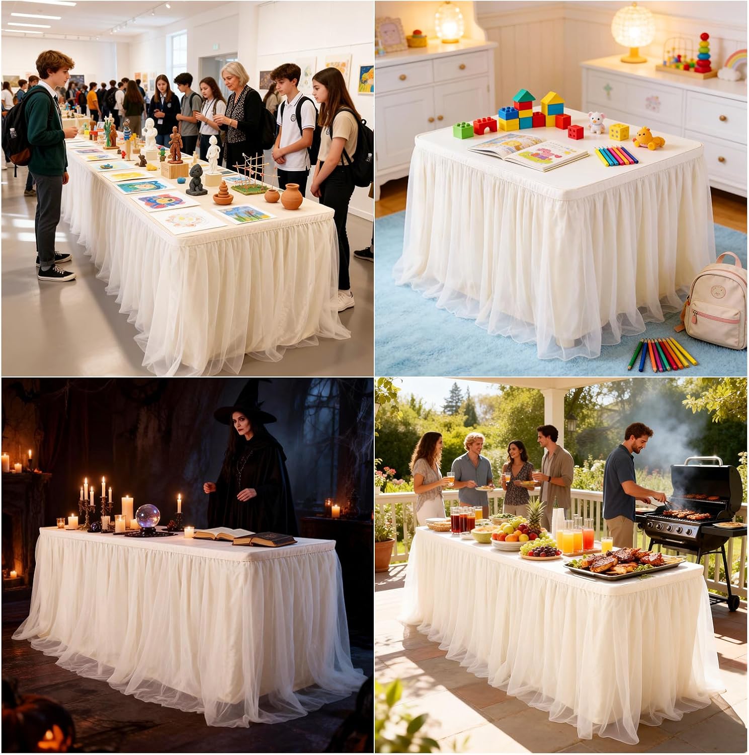 THARAHT Tulle Table Skirt 14FT 420CM Long for Rectangle Tables Round Tables Ruffle Desk Skirt for Princess Girls Birthday Party Cake Dessert Decorations Table Skirt