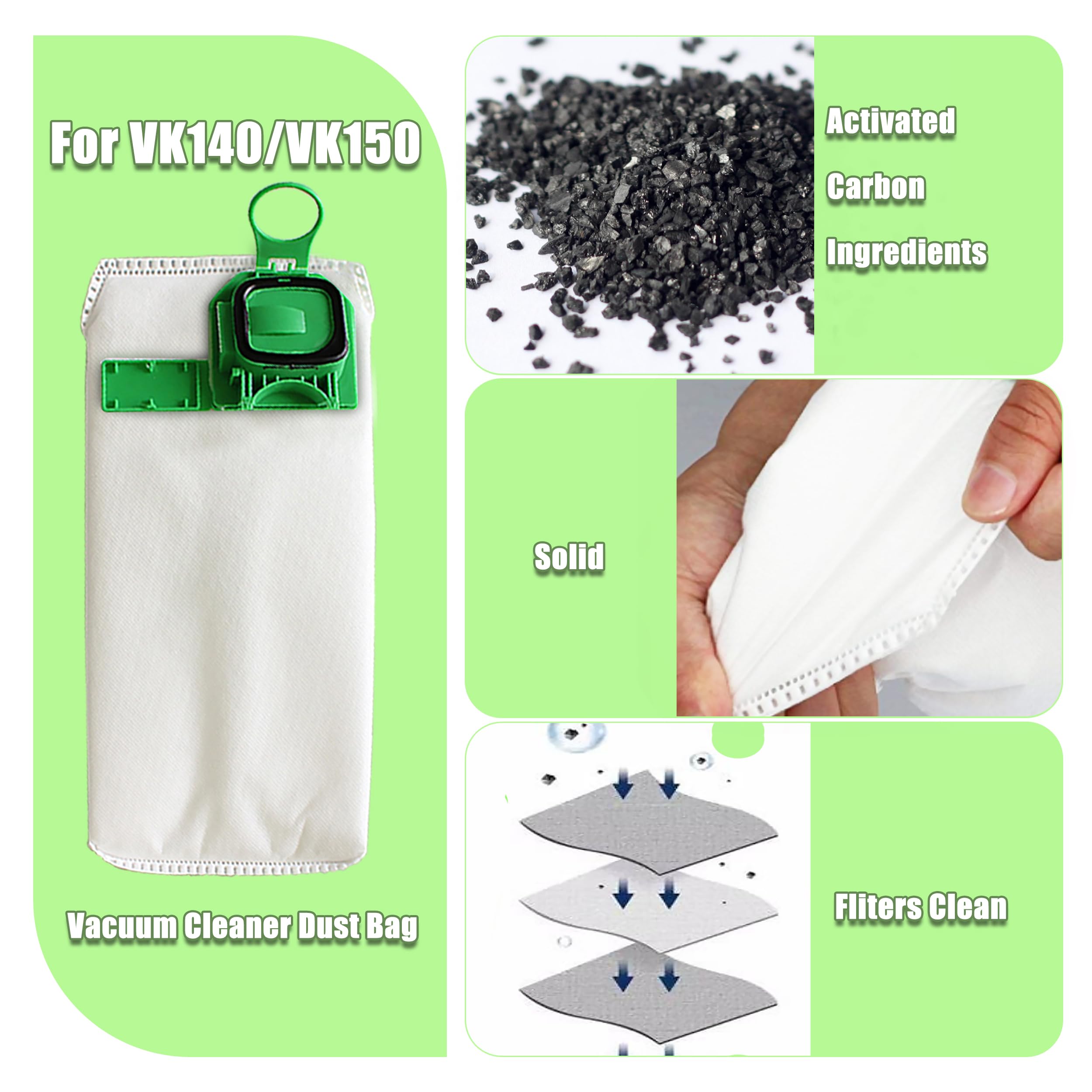 Kit 12 Sacchetti compatibile per Folletto VK140 VK150 FP 140 FP 150 | 12 Sacchetti Aspirapolvere Microfibra a 5 Stratti con 2 Filtro Motore e Spazzolino