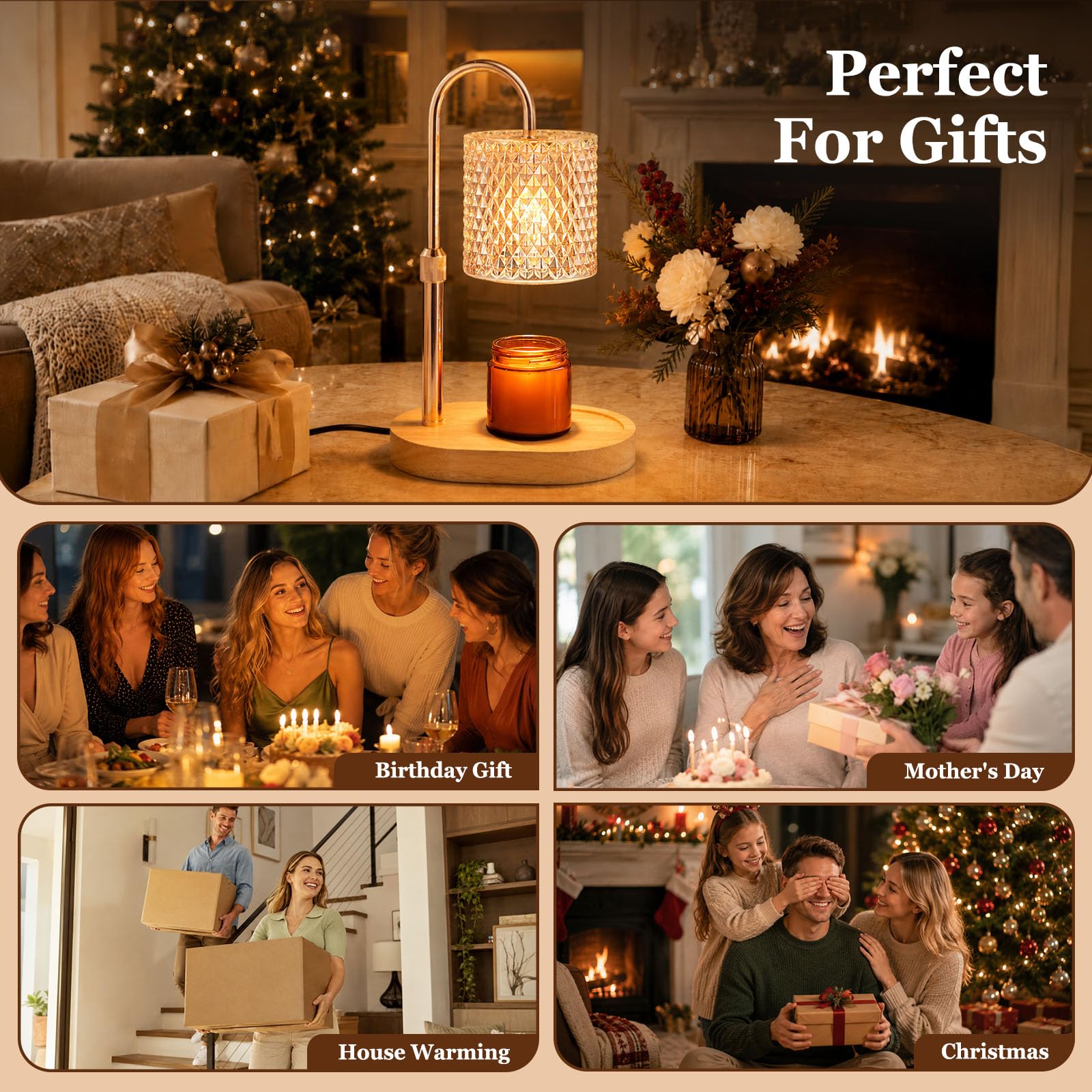 Lampada scalda candela con timer dimmerabile, altezza regolabile con 2 lampadine, scaldacera per la casa, camera da letto, regalo per riscaldamento della casa, regalo per donne