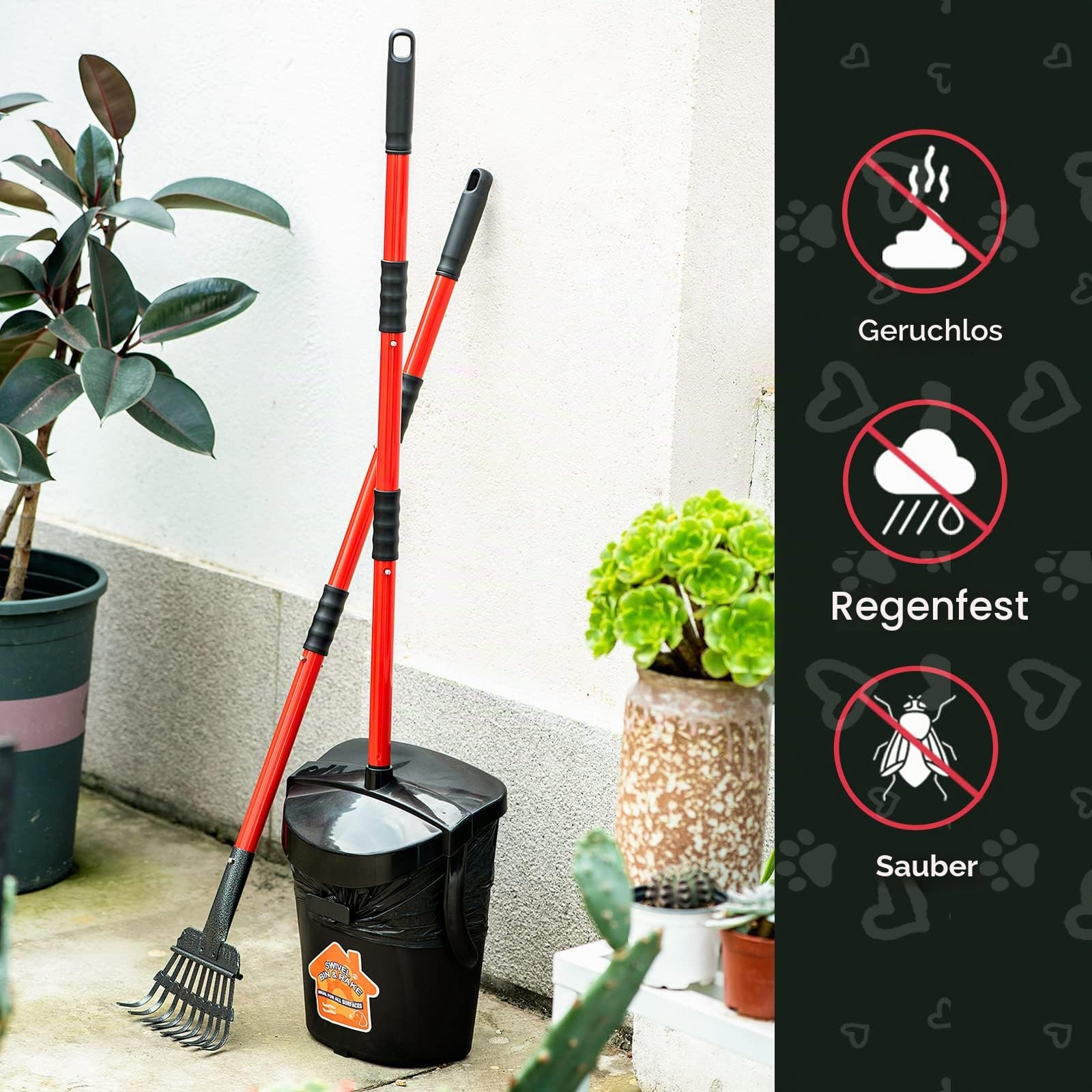 BANORES Pooper Scooper Großer drehbarer Mülleimer & Rechen für große und kleine Hunde, Verwendung auf Gras, Schmutz oder Kies – Haustierbedarf