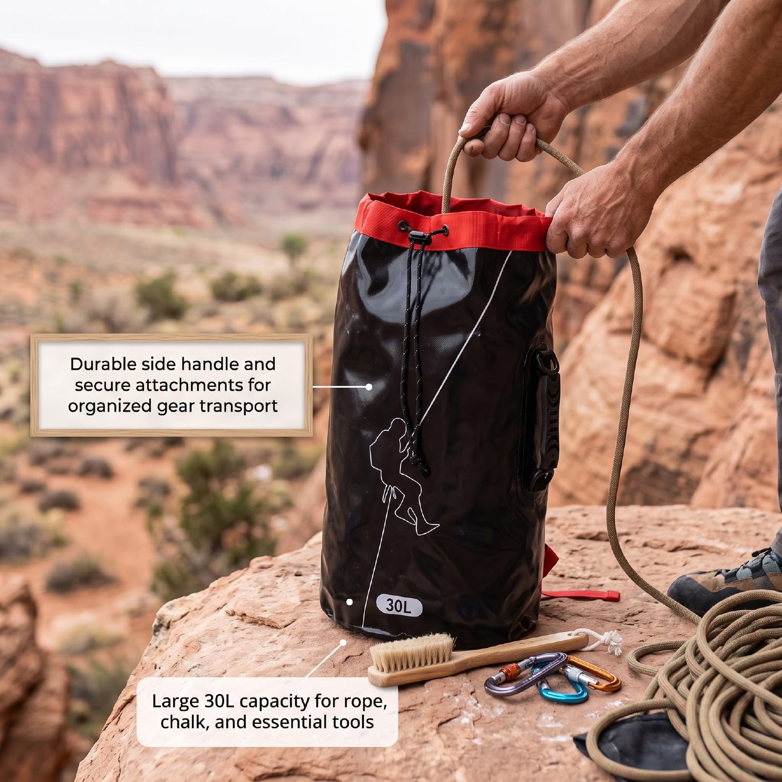Dilwe Borsa da Arrampicata con 9 Fori di Drenaggio per Speleologia e (30L)
