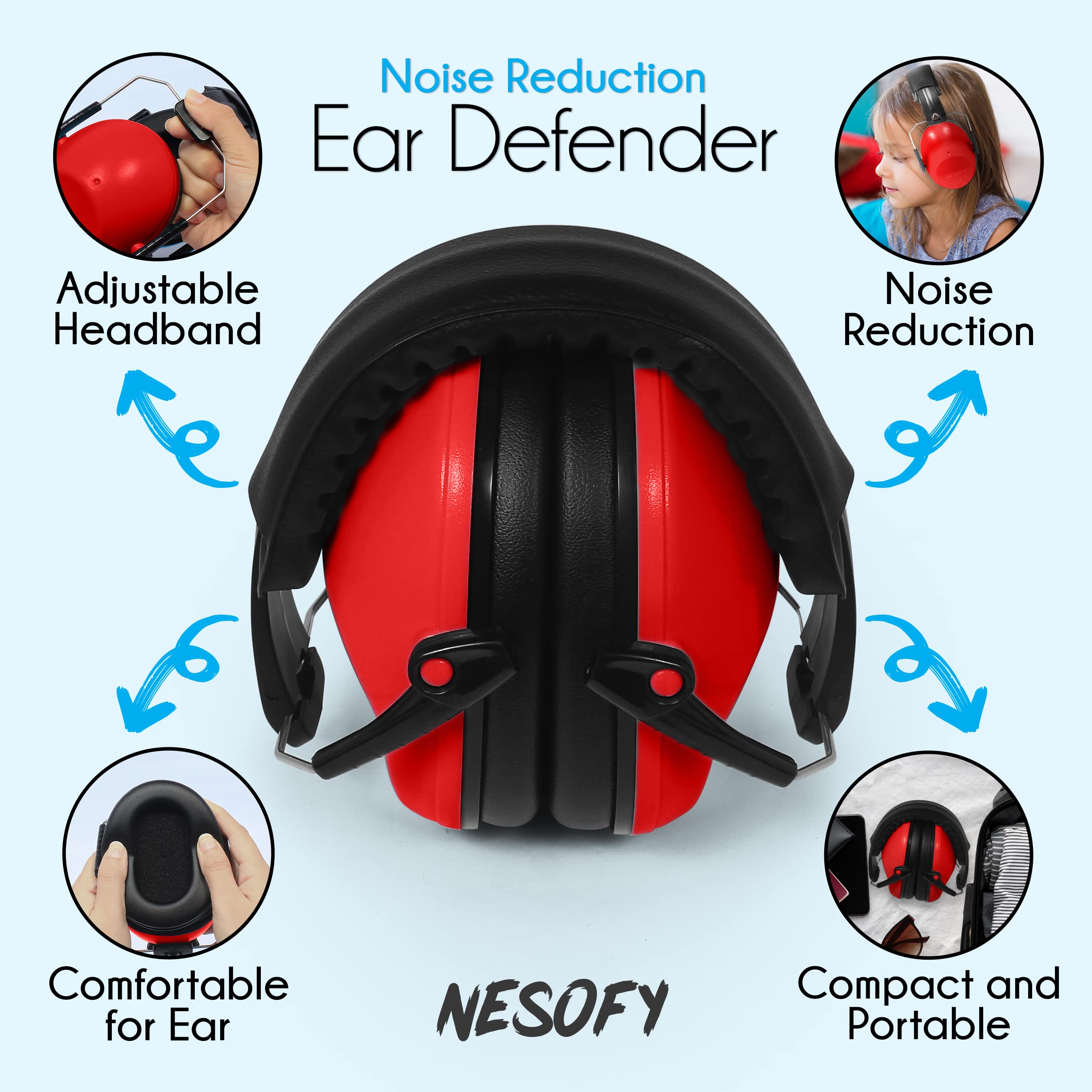 Nesofy Ear Defenders Children 26db, Red, One Size Kids - Image 3