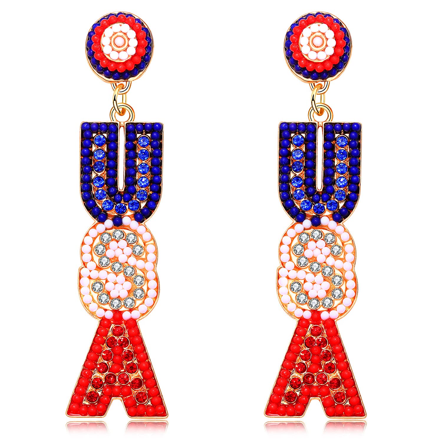 Patriotic Earrings 4th of July Earrings for Women Beaded American Flag Star Dangle Earrings Independence Day Letter USA Earrings Holiday Party Jewelry Gift