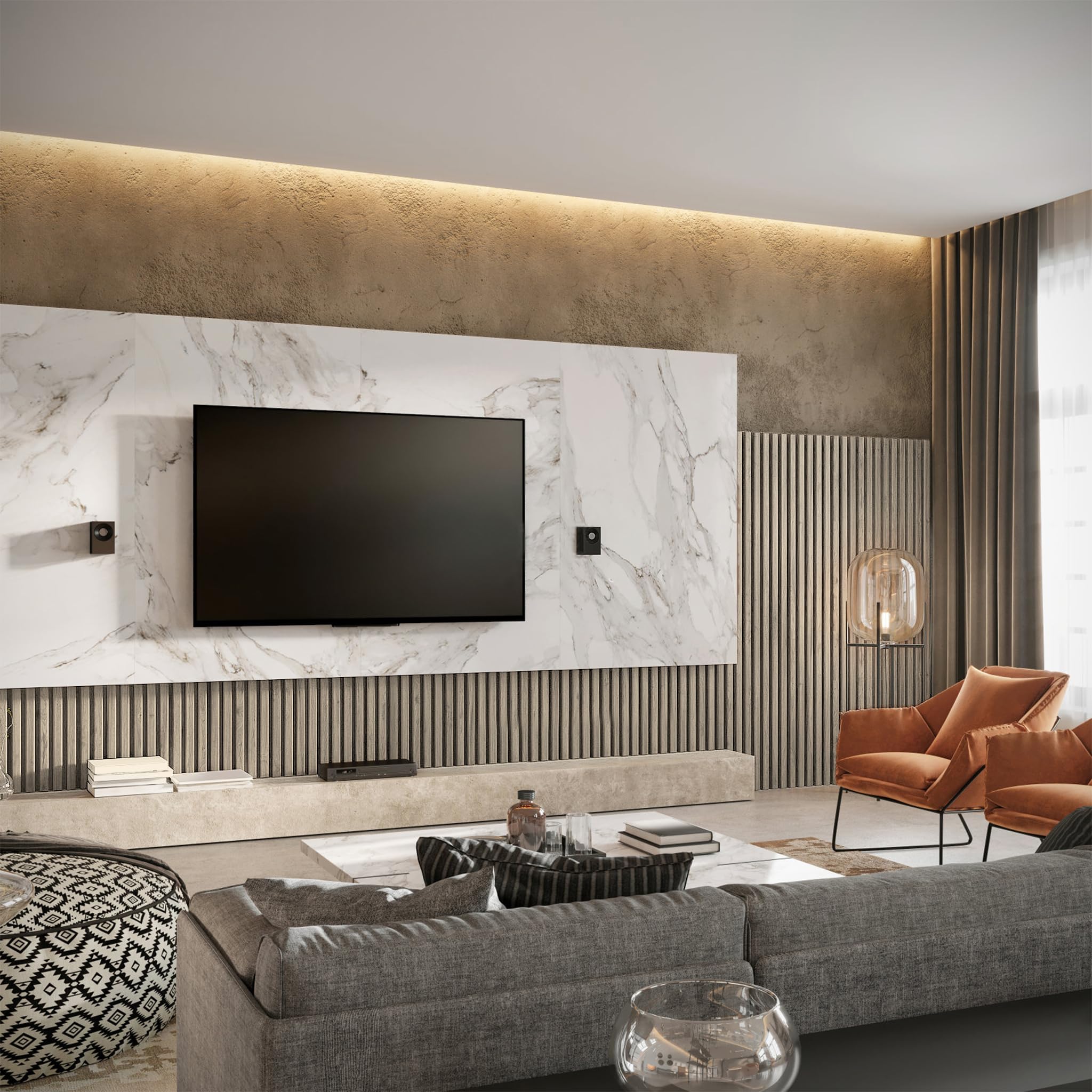 LZQ Lot de 4 panneaux acoustiques en bois véritable - Placage mural - 60 x 60 cm - Panneaux muraux à lamelles - Isolation acoustique - Décoration murale pour salon, couloir, bureau - Couleur bois