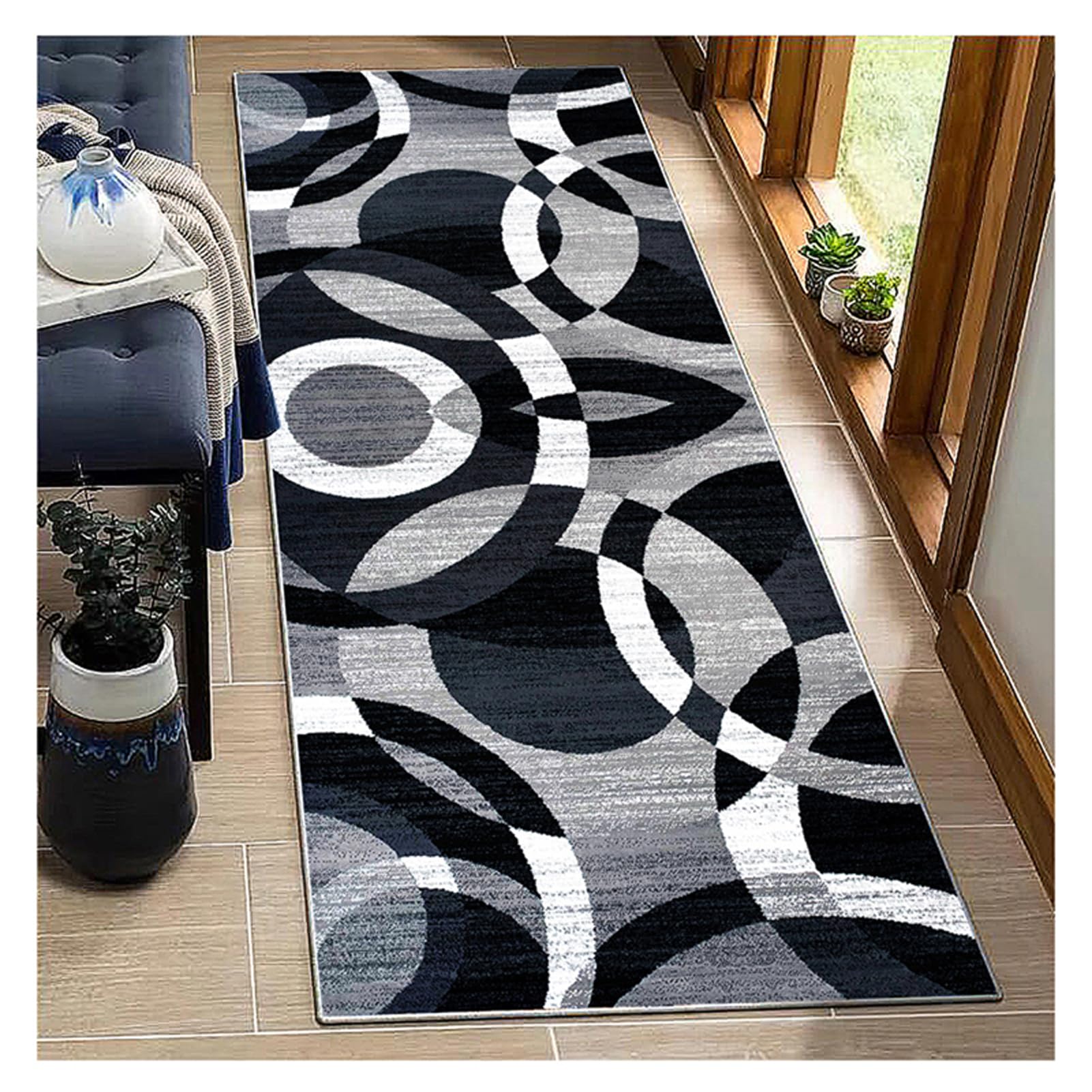 BORKOY Black Brown Runner rug hallway 120X450CM,Rubber Backed Non Slip,Washable,Soft Touch Runner Rug For Living Room/Kitchen/Hallway/Bedroom/Corridor — image 1