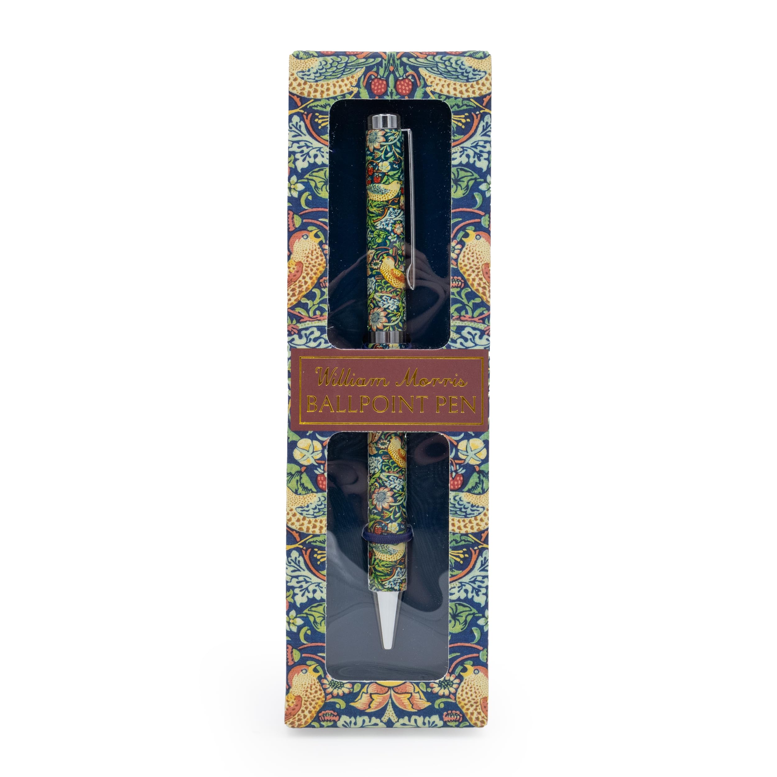 William Morris Strawberry Thief Ballpoint Pen in Gift Box – Twist Nib Black Ink Pen – Elegant Stationery Gift