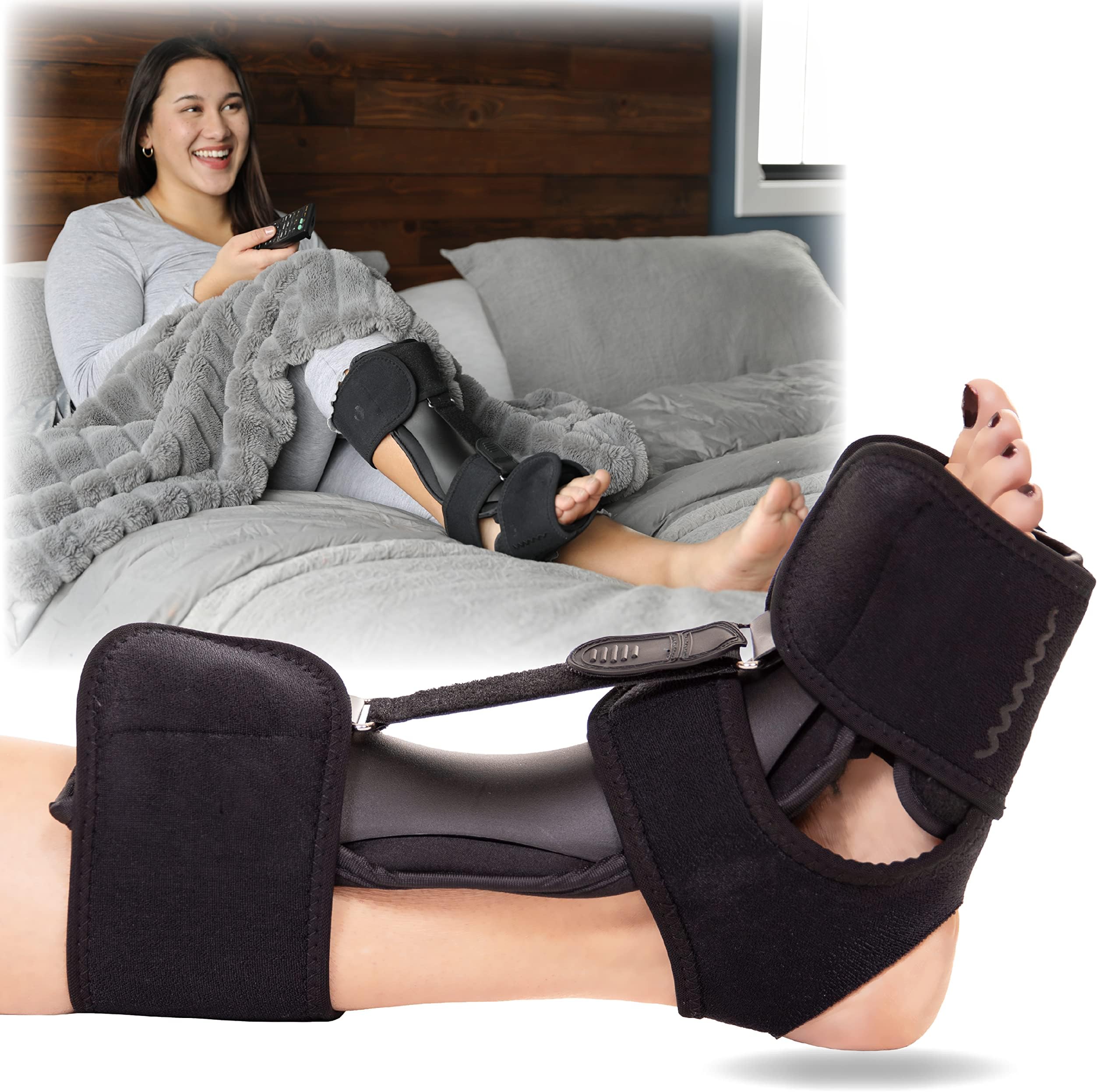 BraceAbilityPlantar Fasciitis Brace - New 2022 Dorsal Night Splint Upgrade for Achilles Tendonitis Treatment, Fascia and Calf Stretching, PF Tear Heel and Arch Pain Relief, Drop Foot Support (L/XL)