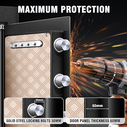 Miniatura 6 de Caja fuerte resistente para el hogar de 6.0 pies cúbicos con teclado digital seguro, bloqueo de llave, pantalla LCD, estante extraíble y luz de