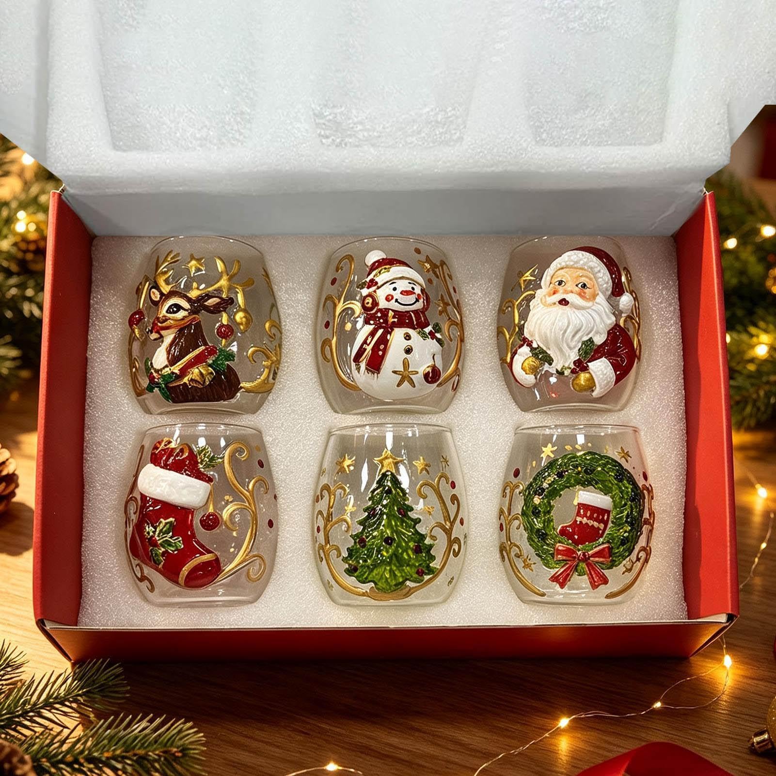 Weihnachtsgläser, Trinkgläser 300ml 6 Stück Geprägte Festliche Gläser