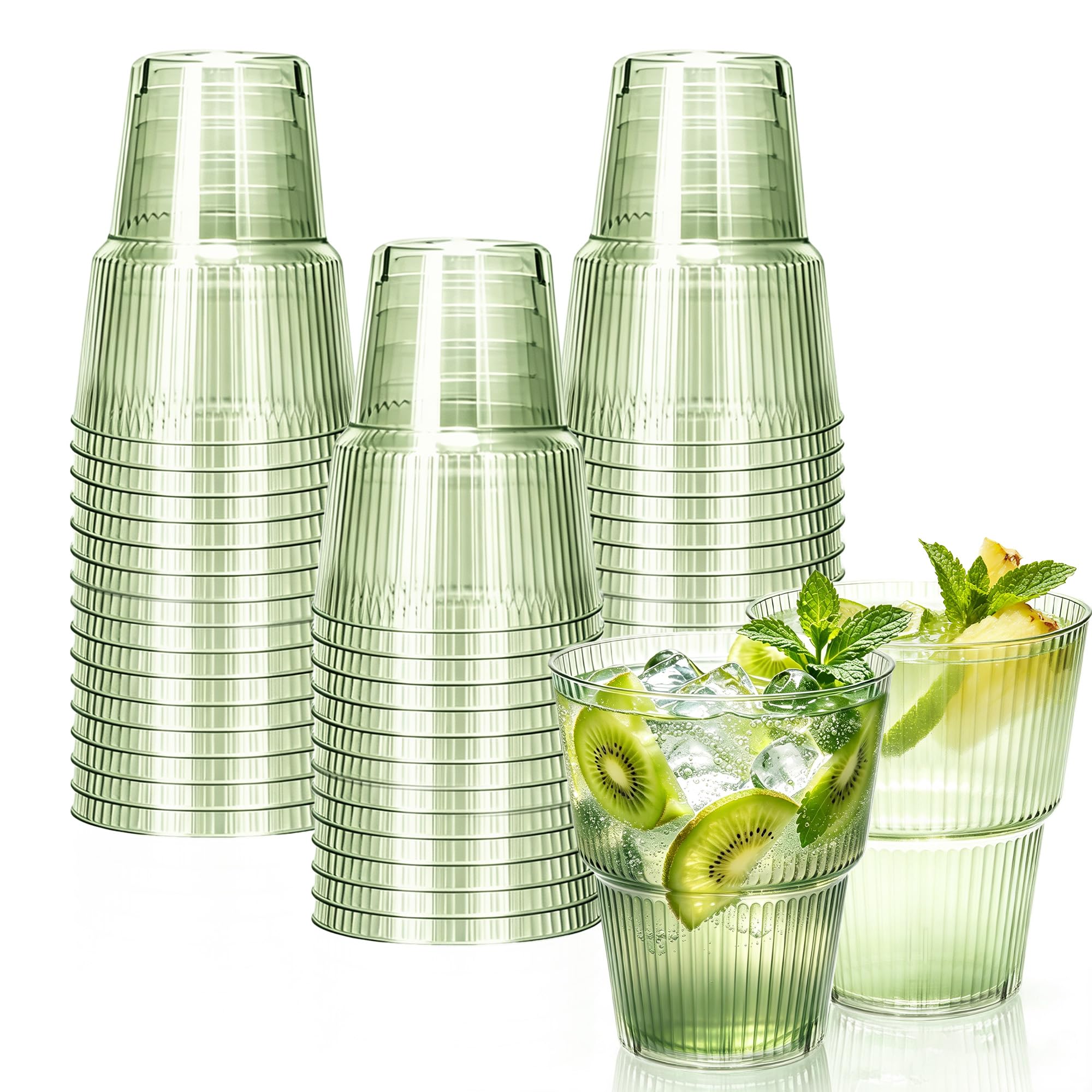 50 Pack Green Plastic Wine Glasses, 14 oz Clear Plastic Cups