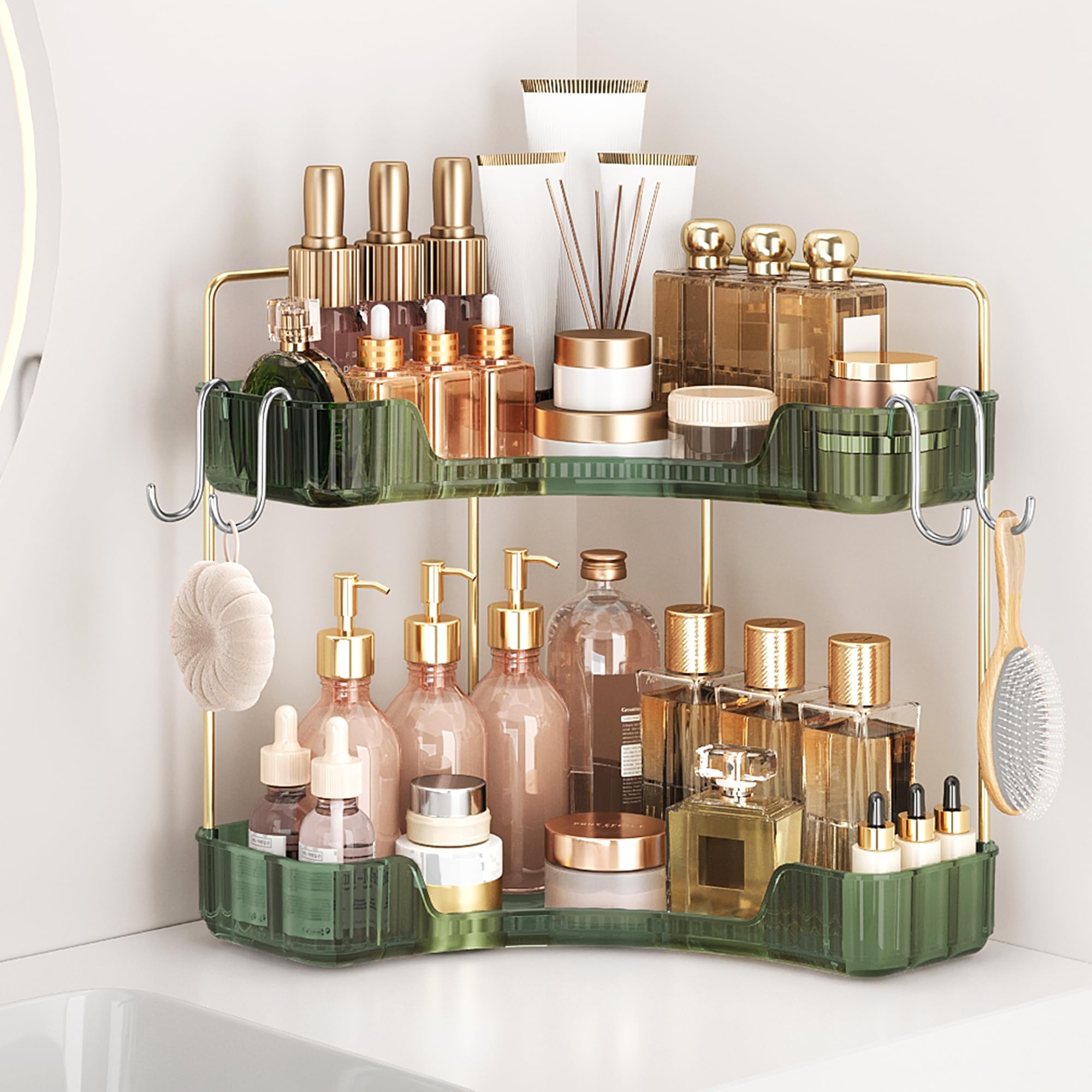 Corner Counter Organizer, 2-Tier Bathroom &amp; Kitchen Storage Tray