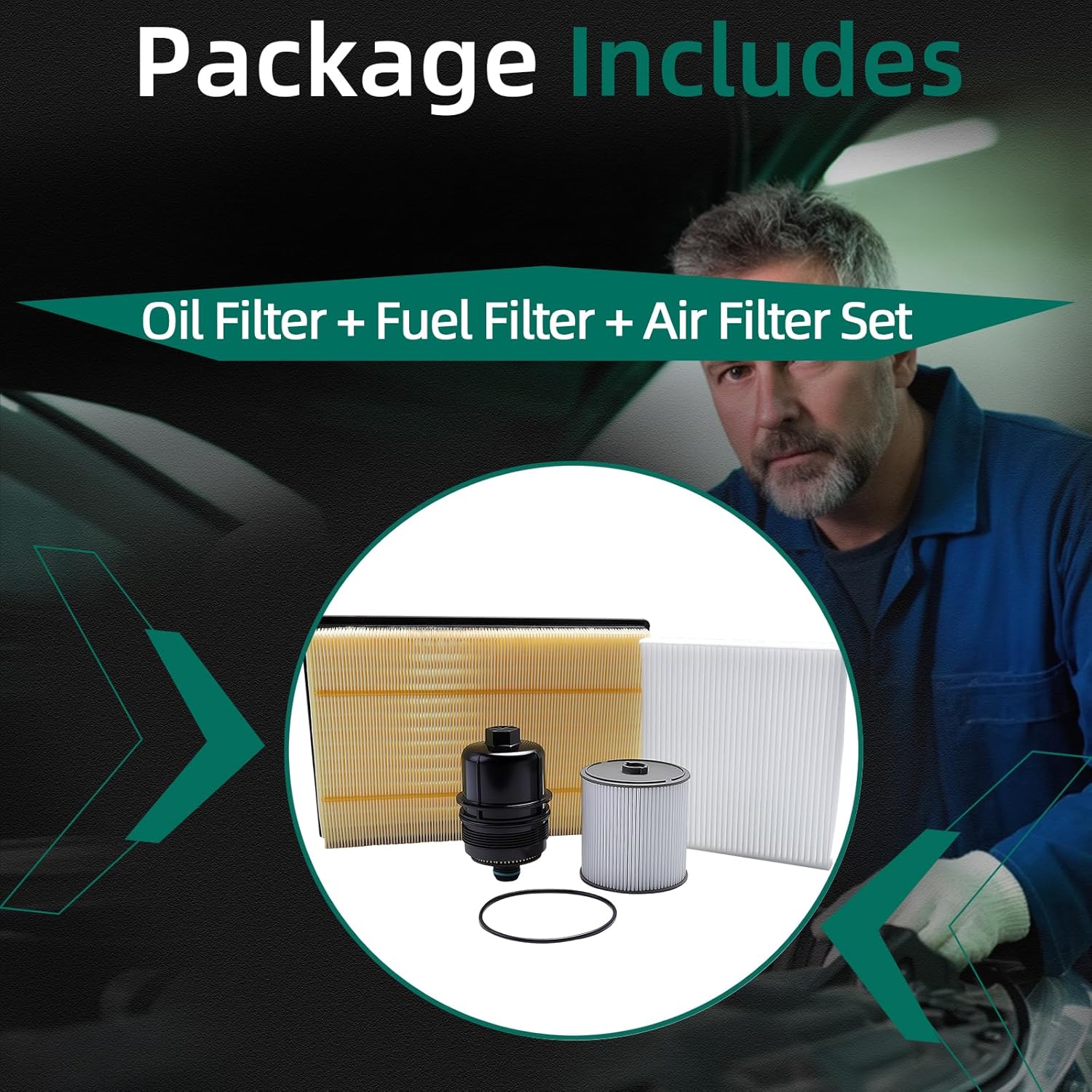Engine Oil & Fuel & Air Filter Set Fit for RAM 1500 3.0L EcoDiesel 2020-2023 replace 68507598AA, 68498720AA, 68441763AA, 68406048AA