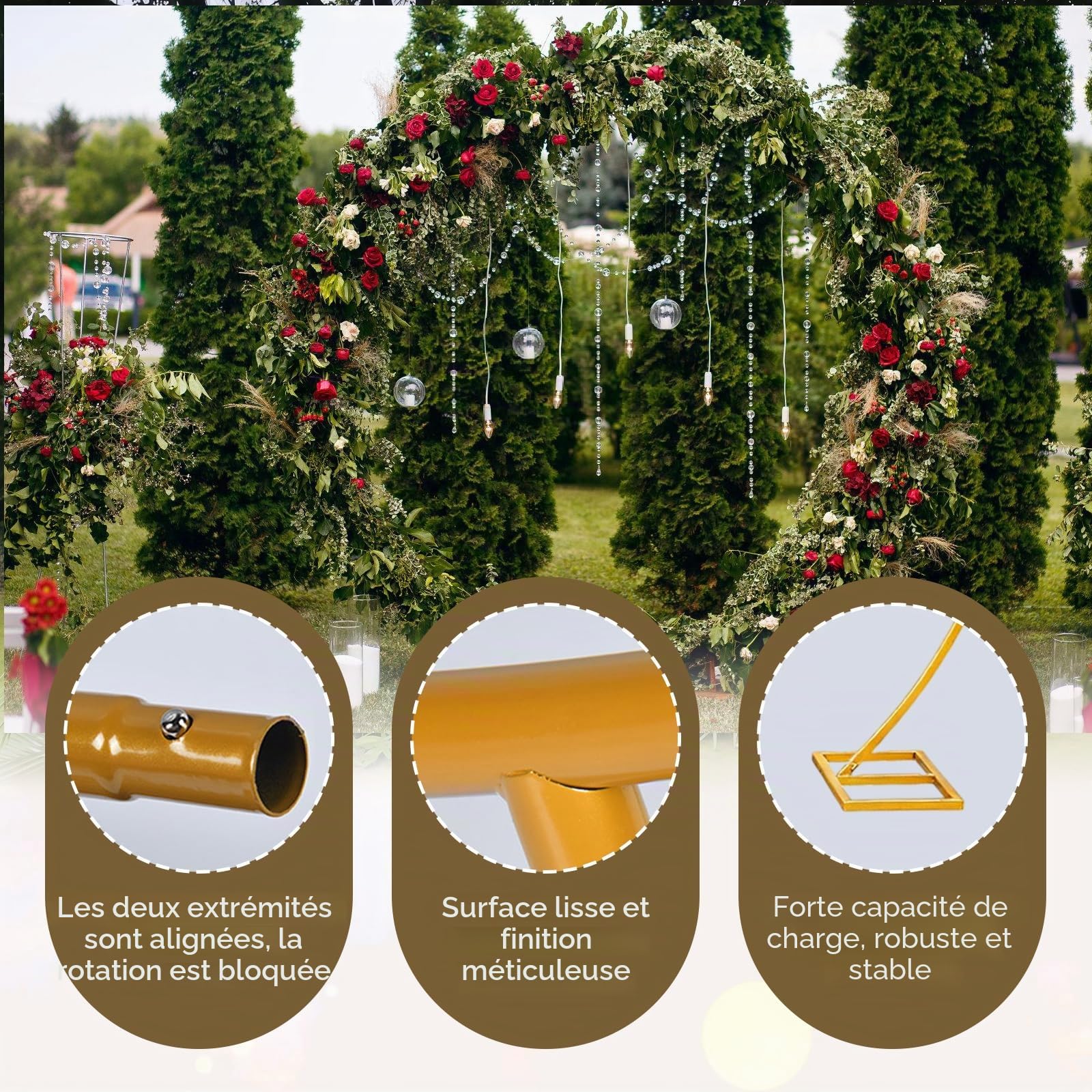 Arche de Mariage 2.2 m x 2.8 m avec Support arrière - Cadre de Fond en métal pour Mariage, Anniversaire, fête, Remise de diplôme, Anniversaire - Kit de décoration de Studio