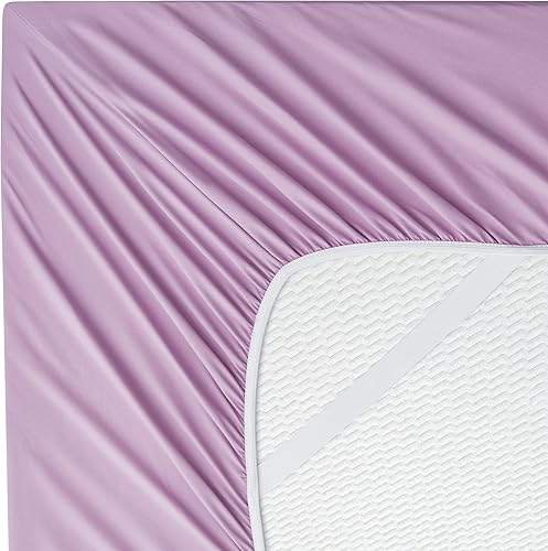 Miniatura 4 de DengChao Juego de sábanas de 4 piezas con bolsillo extra profundo de 1800 hilos, microfibra cepillada suave, color morado claro, para colchón de