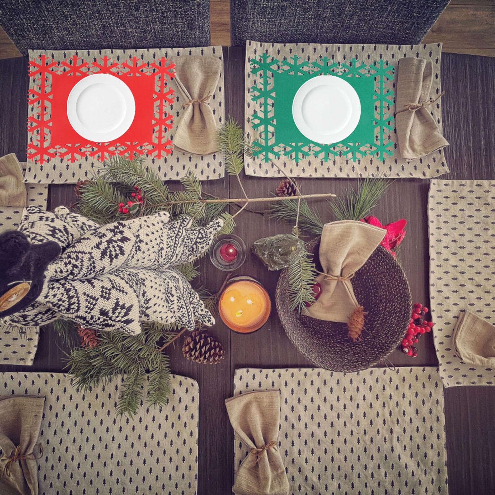 UPKOCH 24pezzi Tovagliette in Feltro Tema Natale Design Fiocco di Decorazioni per Tavola da Pranzo in Casa Accessori per Feste di Natale