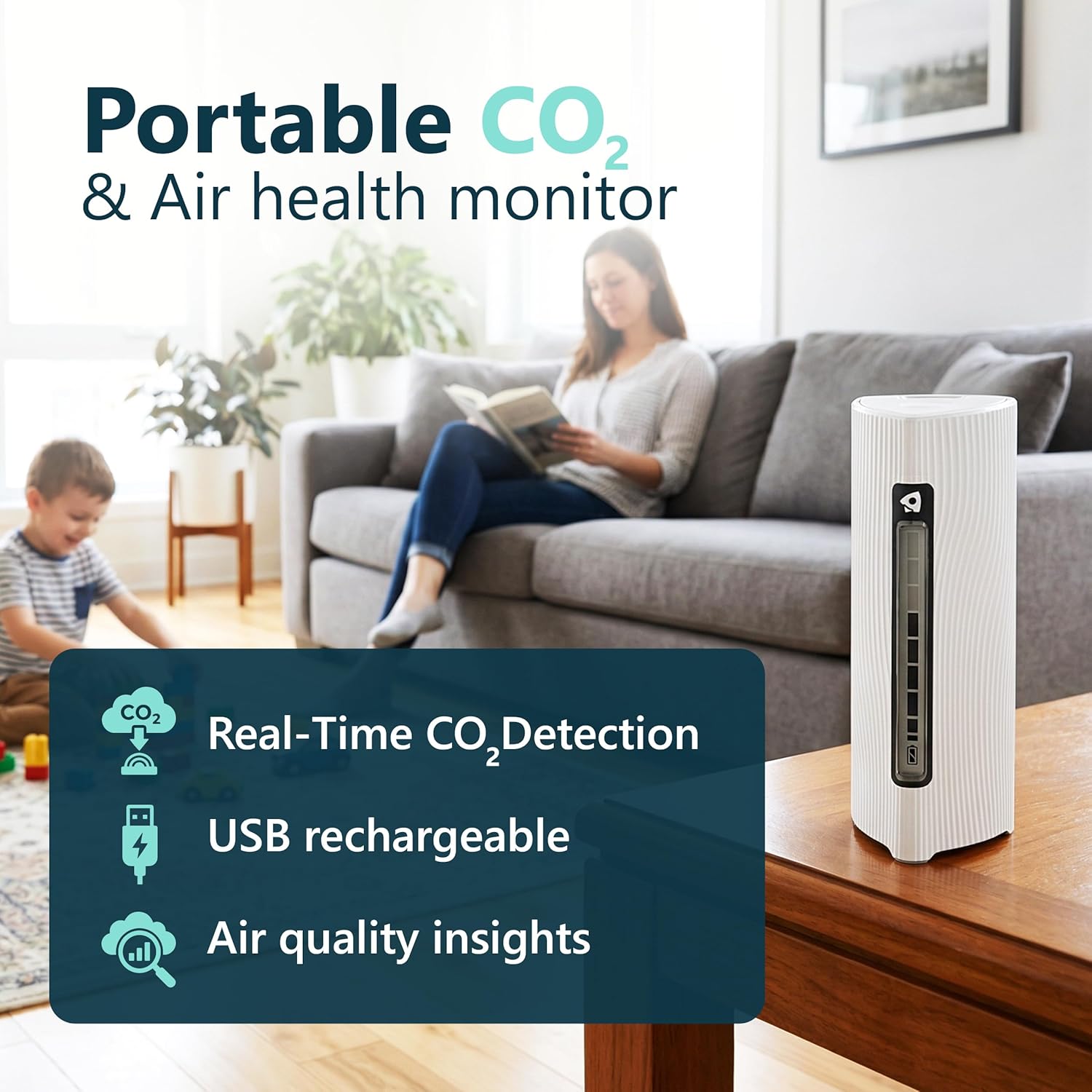 Portable CO2 Detector for Travel & Air Quality Monitor Indoor & Outdoor Carbon Dioxide Detector Portable CO2 Monitor (Off White) iOS ONLY