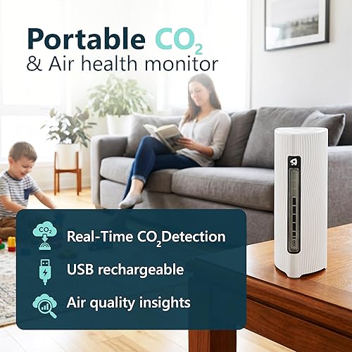 Miniatura 3 de ALTOS Detector de CO2 portátil y monitor de calidad del aire, medidor de dióxido de carbono diseñado para rastrear y mejorar la calidad del aire