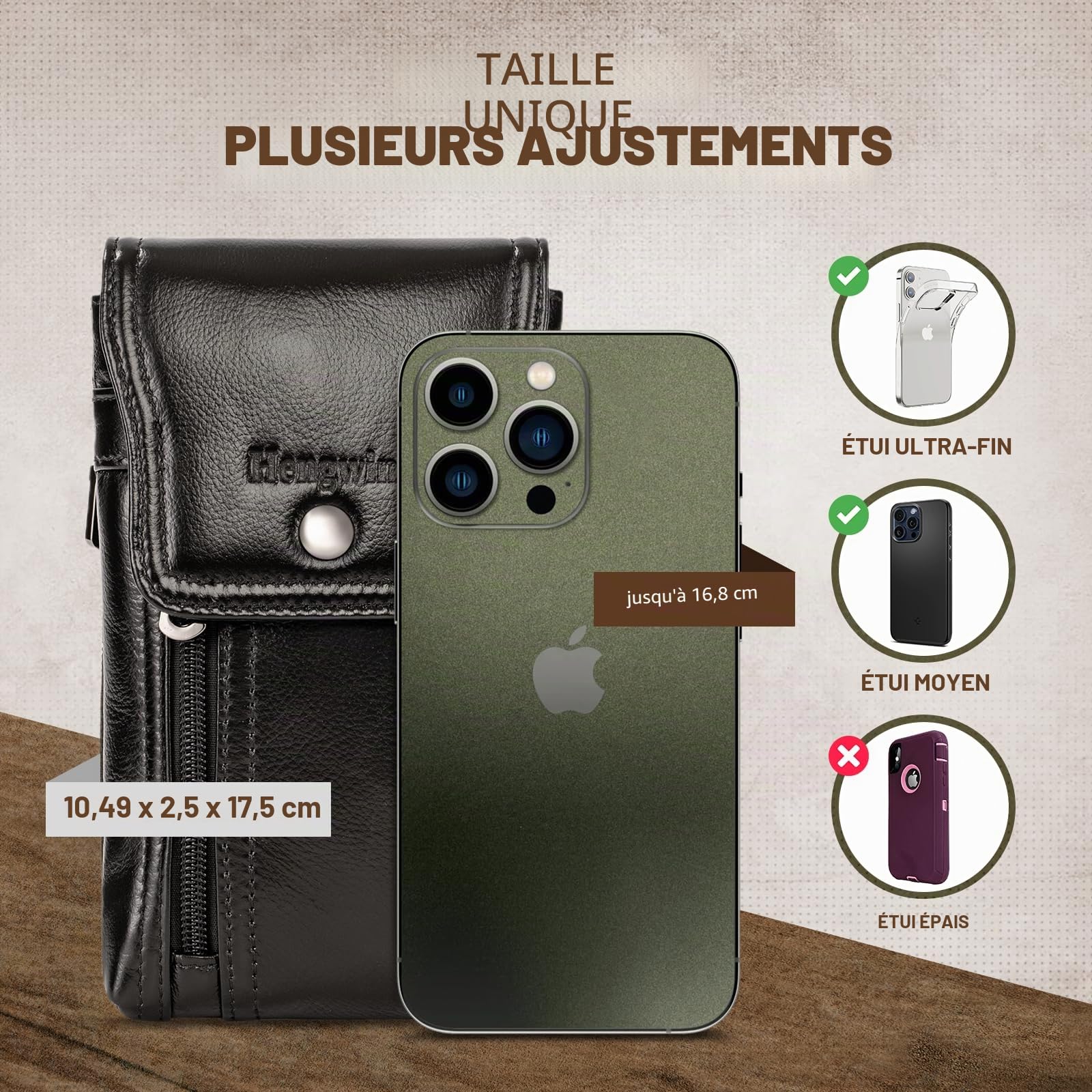 Pochette Telephone Portable, Sacoche Ceinture Homme pour iPhone 17 16 15 14 13 Pro Max, 16 Plus étui à Téléphone pour Samsung S25 S24 S23 S22 Ultra 5G avec Clip Ceinture/Passant De Ceinture