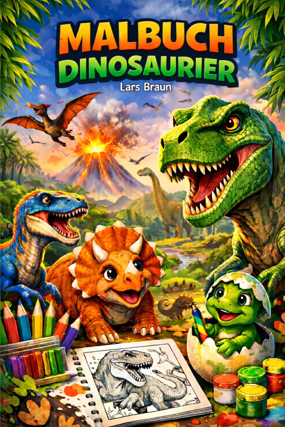 Malbuch Dinosaurier für Kinder: Mein großes Dinosaurier Malbuch – Einfache und detailreiche Dino Bilder für Kinder, Lernen und Spaß kombiniert