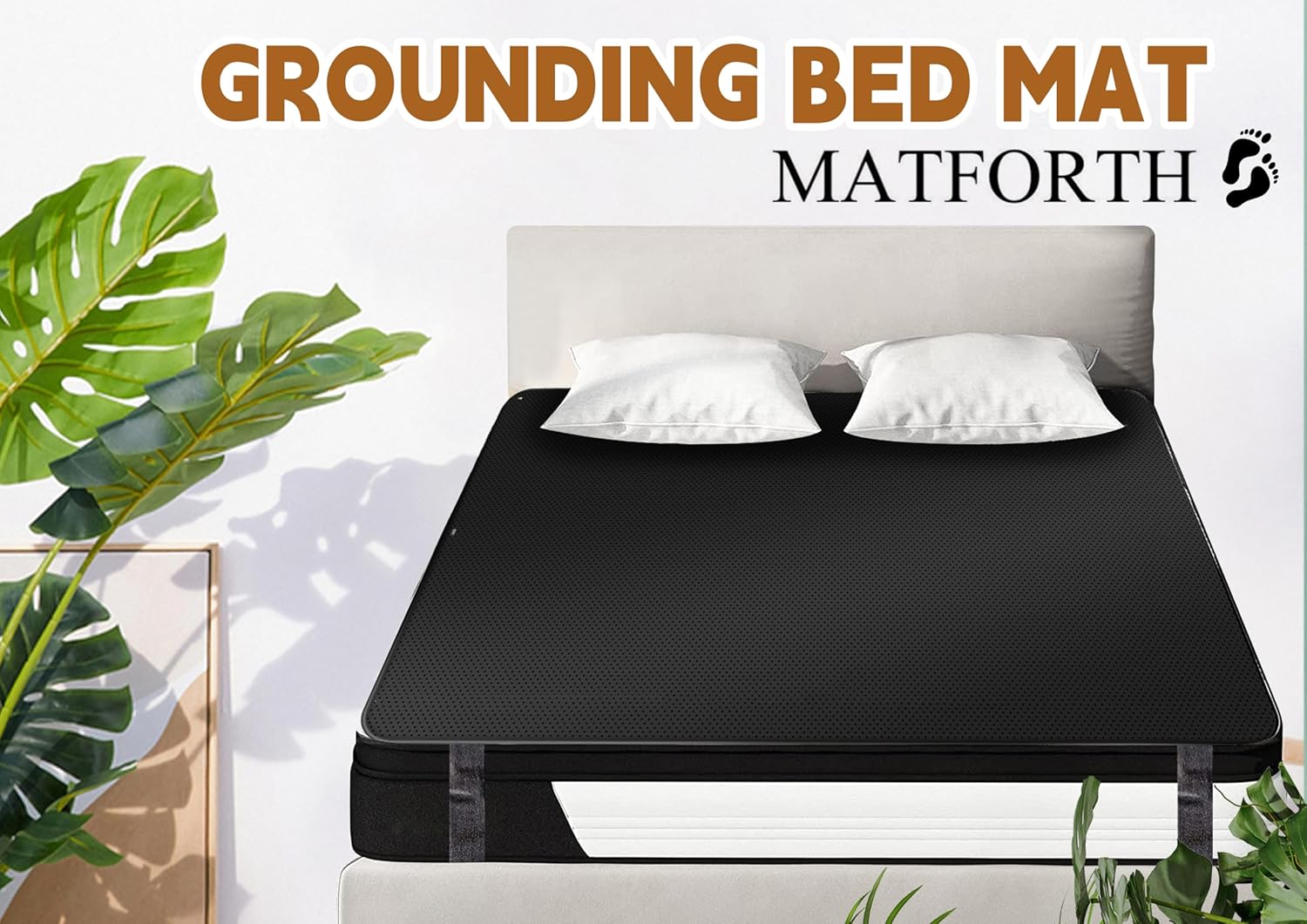 Grounding Mat for Bed King Queen, Anti-Slip PU Leather, Grounding Pad Improves Sleep with 15ft Grounding Cord