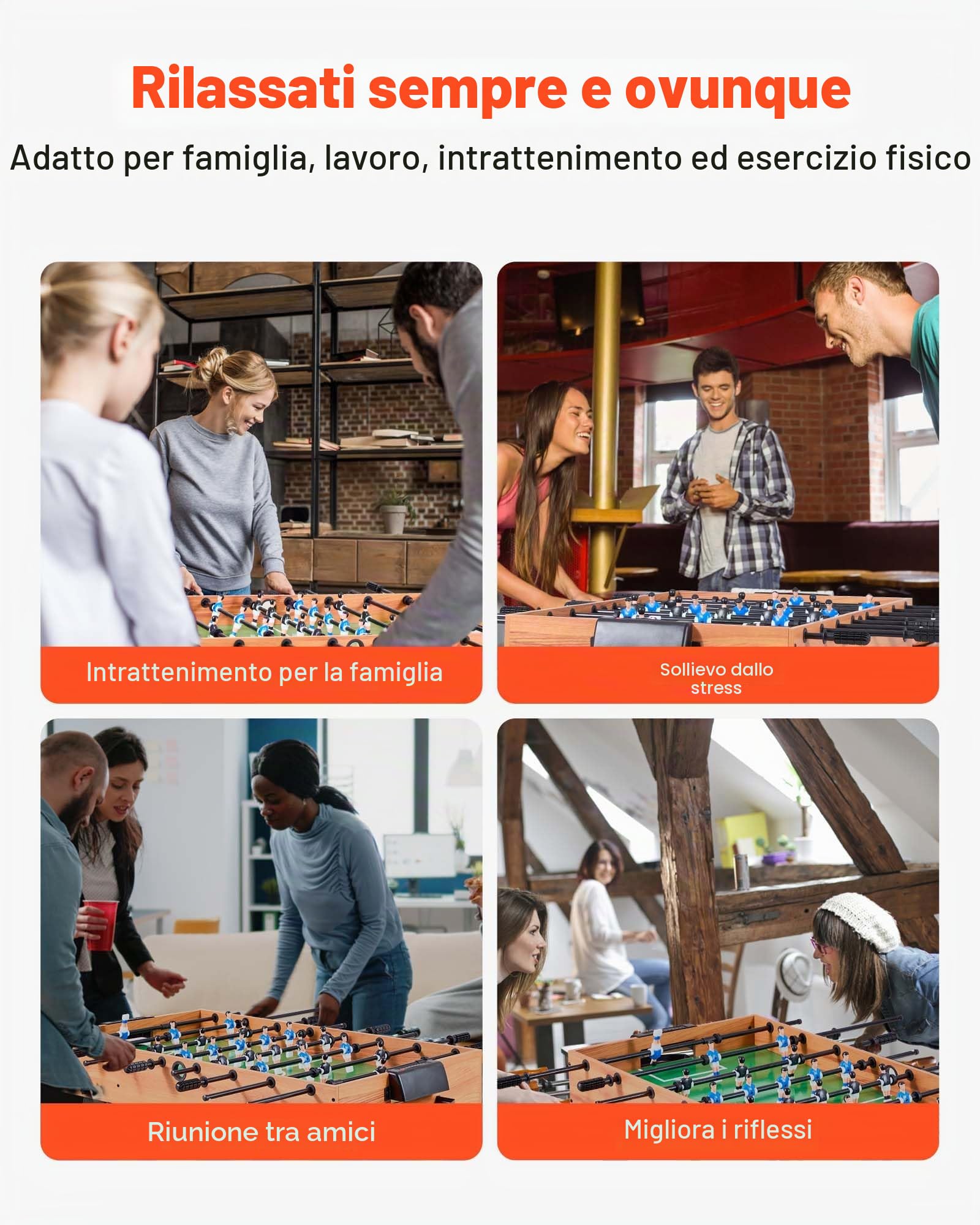 VEVOR Calciobalilla Pieghevole, Tavolo Standard da 1065 mm, Tavoli da Calciobalilla da Interno di Dimensioni Standard, per Famiglia e Sala Giochi, Set da Calcio Resistente, Include 2 Palline