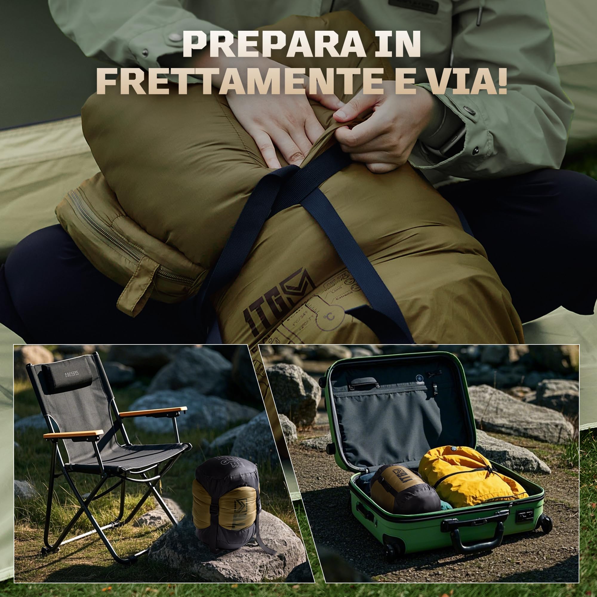 1TG Tactical Śpiwór na 4 pory roku, śpiwór dla dorosłych, kompaktowy i ciepły, do użytku na zewnątrz. Kemping, trekking, podróż (do 185 cm)