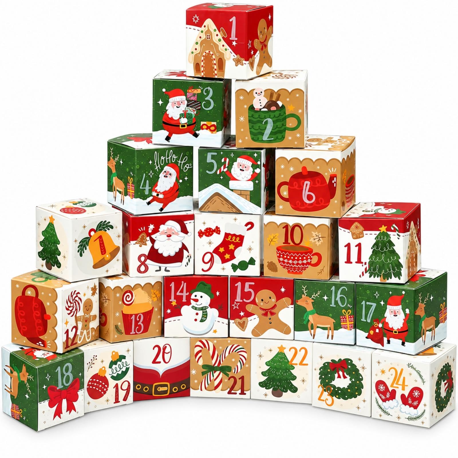 LIHAO Christmas Advent Calendar Boxes to Fill, 24 Days Countdown Gift Boxes | Empty Advent Calendar, Christmas Number Boxes, for Adults Kids, Xmas Holiday Decor