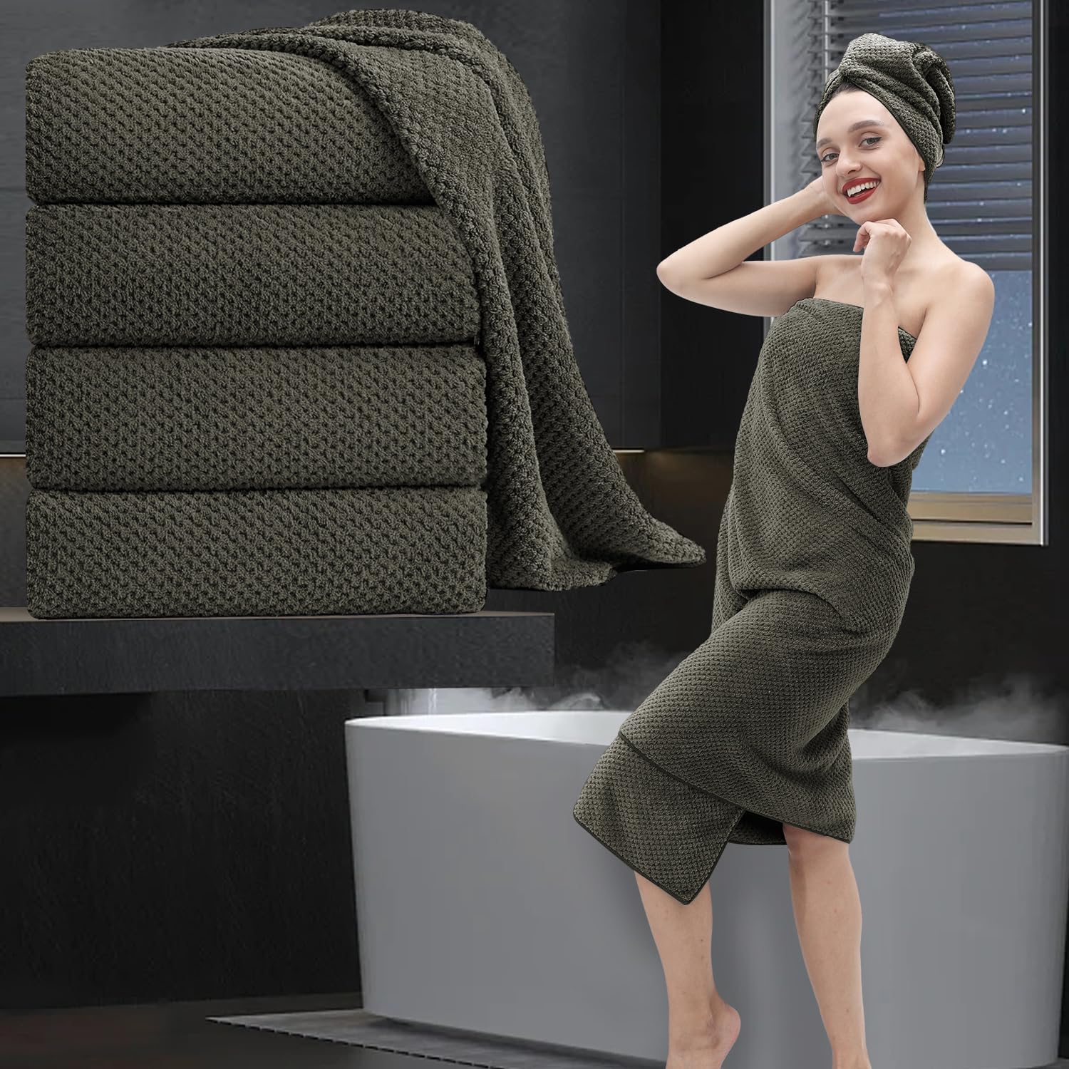 MAGGEA Extra Large Bath Towel Set of 4 (35"x70"),Oversized Bath Sheet Super Soft Highly Absorbent Jumbo Bathroom Towel Set Microfibers Quick Dry