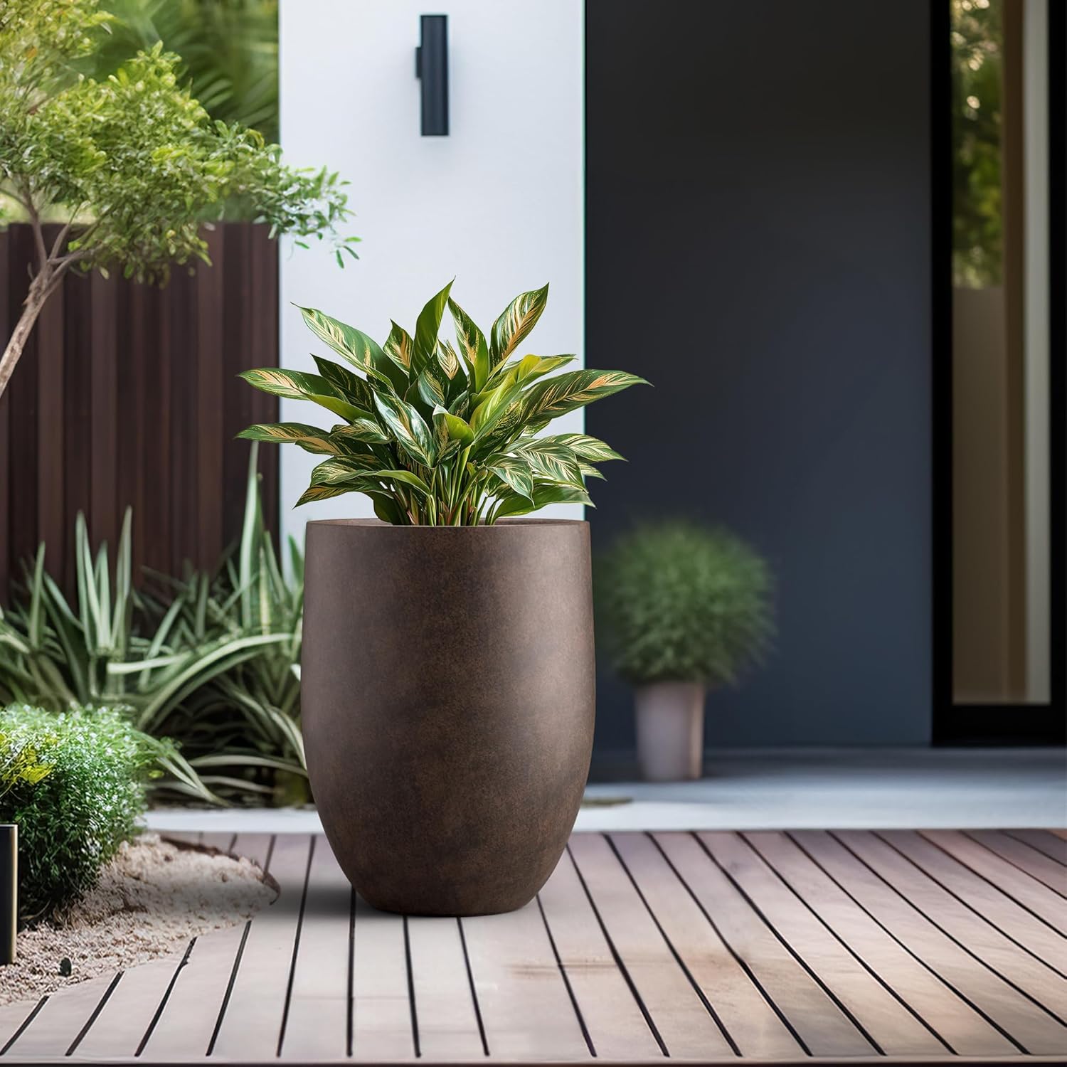 Kante 21.7" H Rusty Tall Planter, Large Outdoor Indoor Decorative Pot with Drainage Hole and Rubber Plug, Modern Round Style for Home and Garden Rusty 21.7"H