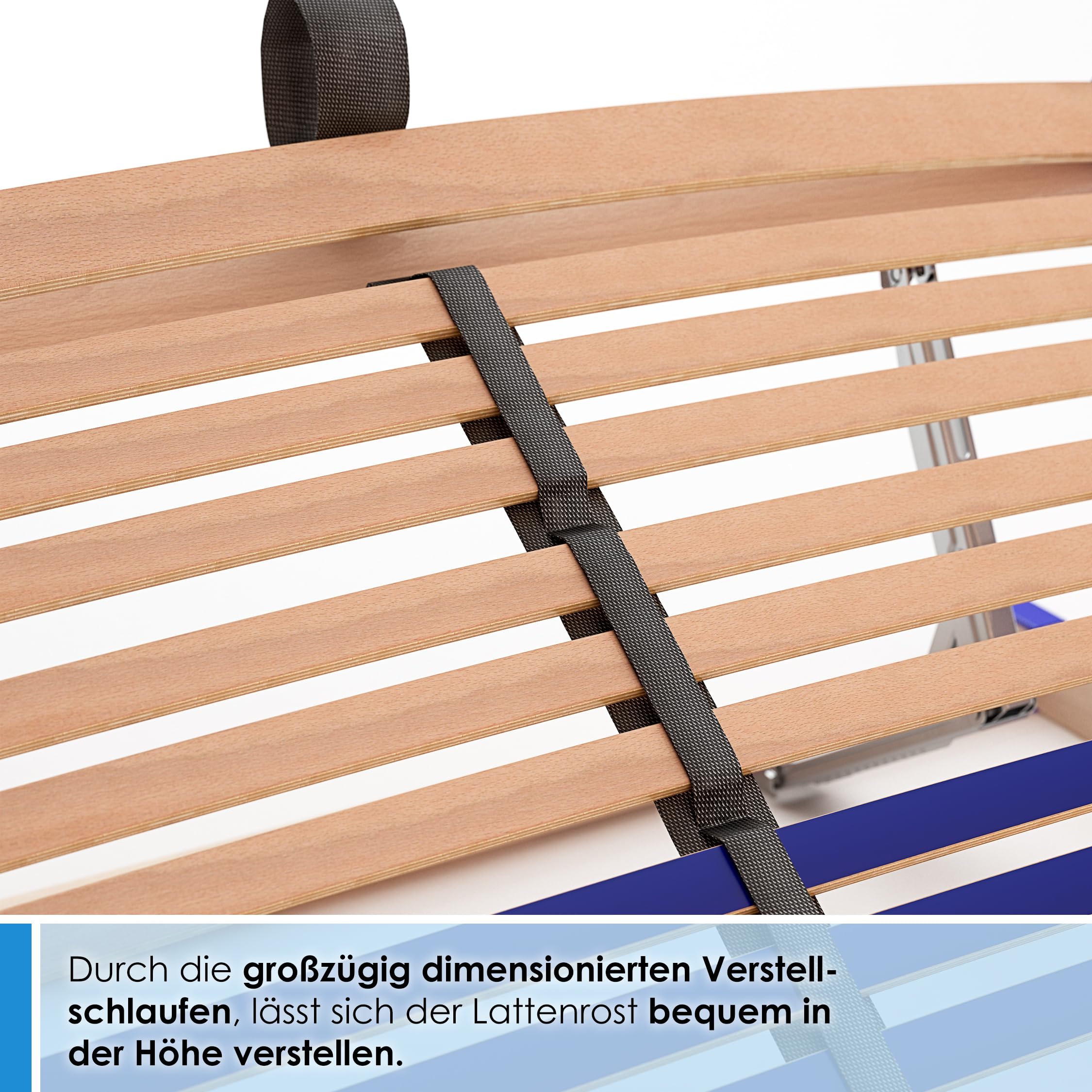 stabiler Lattenrost 100% BUCHE - Kopf- und Fußteil verstellbar - SCHULTERFRÄSUNG, 7 Zonen, 44 Federleisten, Härte-Regulierung, Mittelgurt - COMFORT 44® Vario - 100% fertig montiert (90x200cm)
