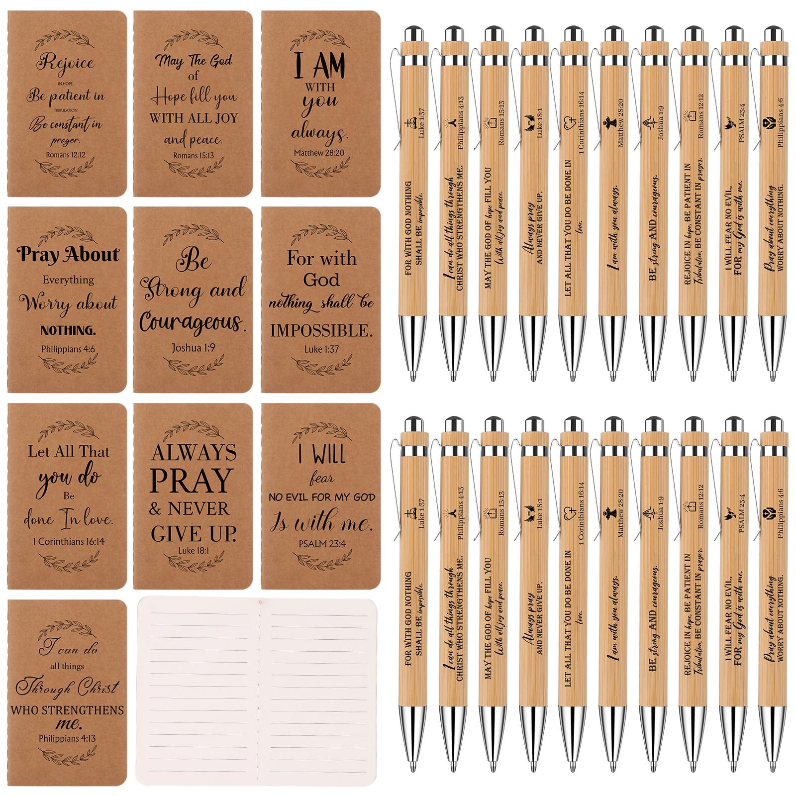 40Pcs Christian Notebooks Bulk Christian Gift Set Bible Verse Prayer Journals Bible Pens Christian Notebooks Ballpoint Pen Religious Gift Inspirational Scripture Gifts for Him Her Church Coworker