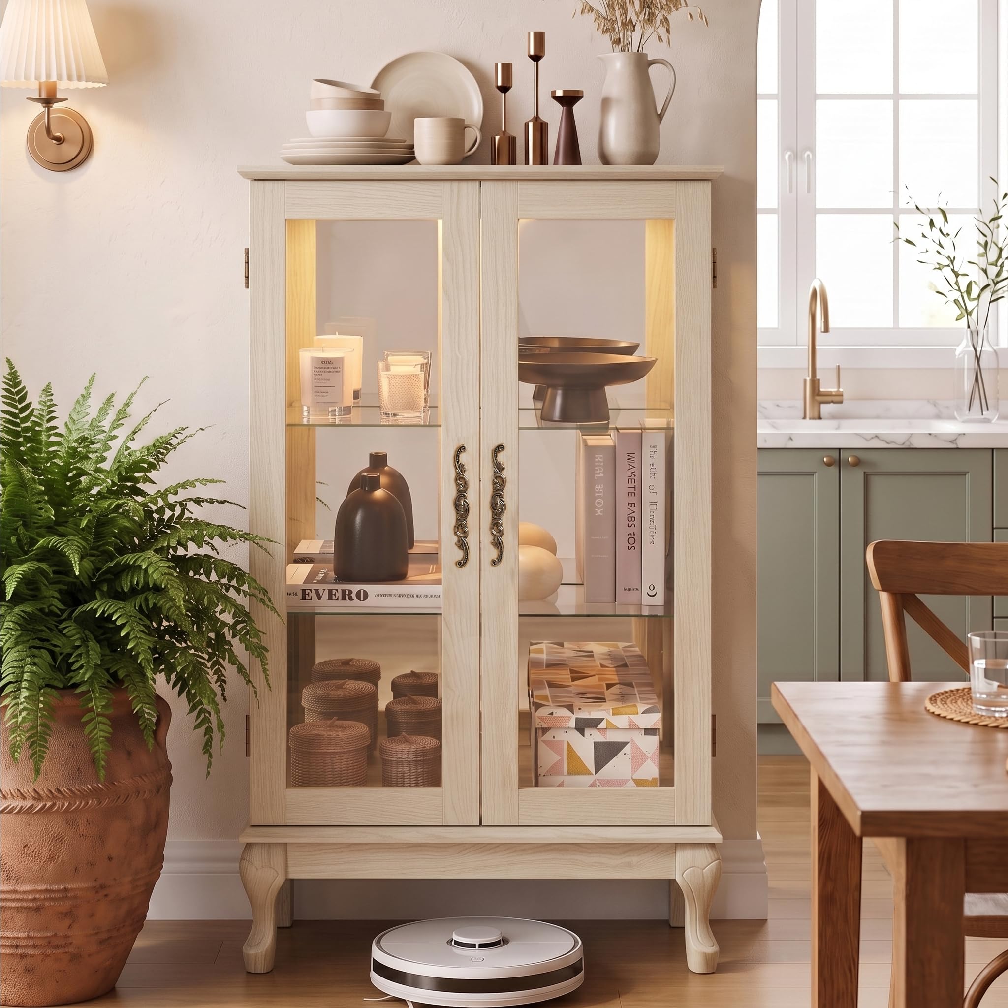 CKEASEAN 44' Lighted Glass Accent Curio Cabinet