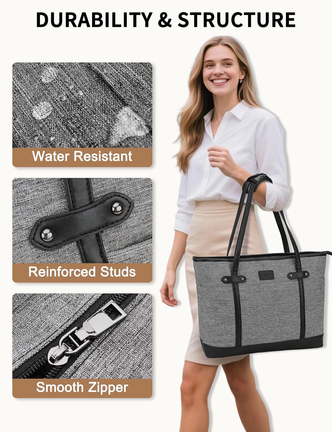 RAVUO Laptop Tote Bag for Women, Water Resistant 15.6 Inch Computer Handbag Purse Teacher Bag With Portable Small Pouch